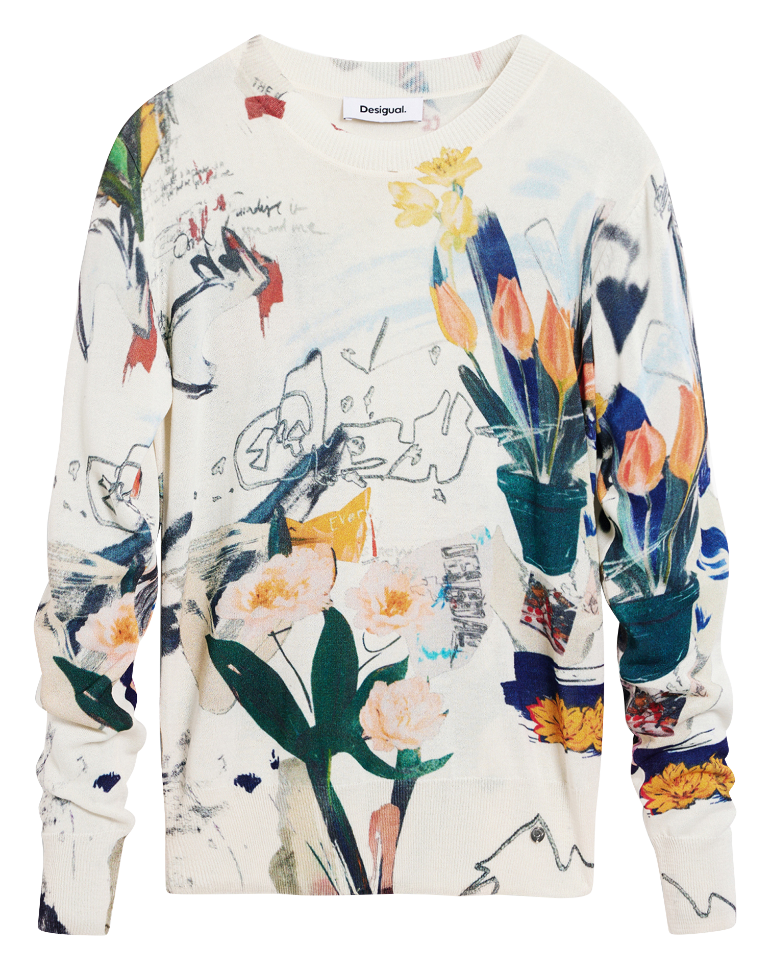 Round-neck knitted top with patterns DESIGUAL