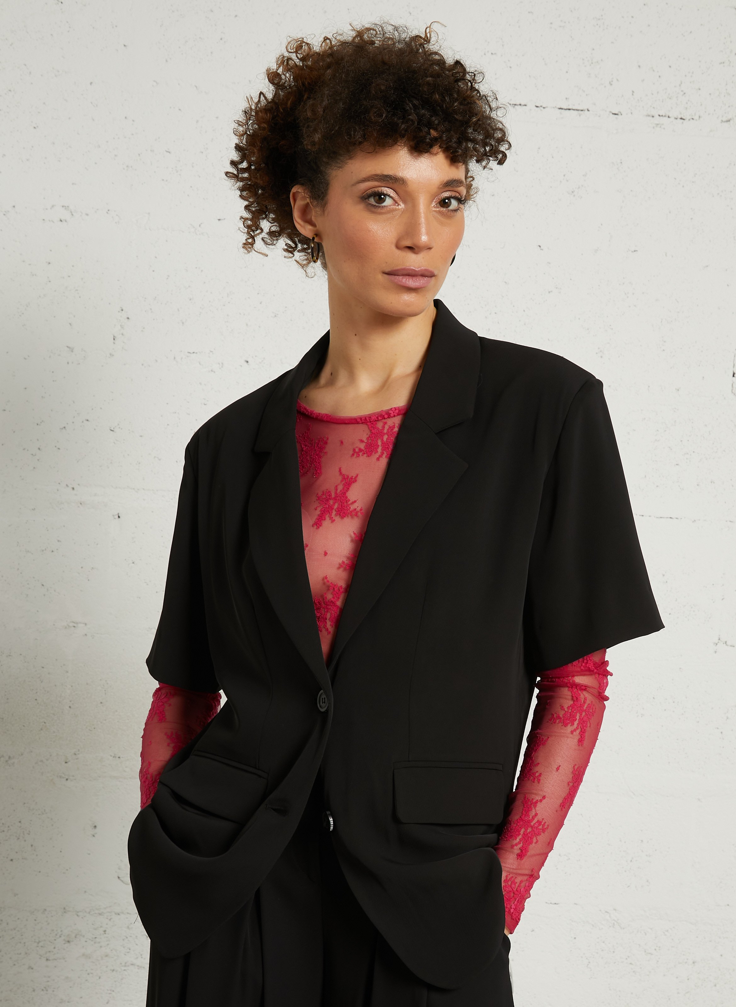 Cotton-blend cardigan with tailored collar LE TEMPS DES CERISES Black