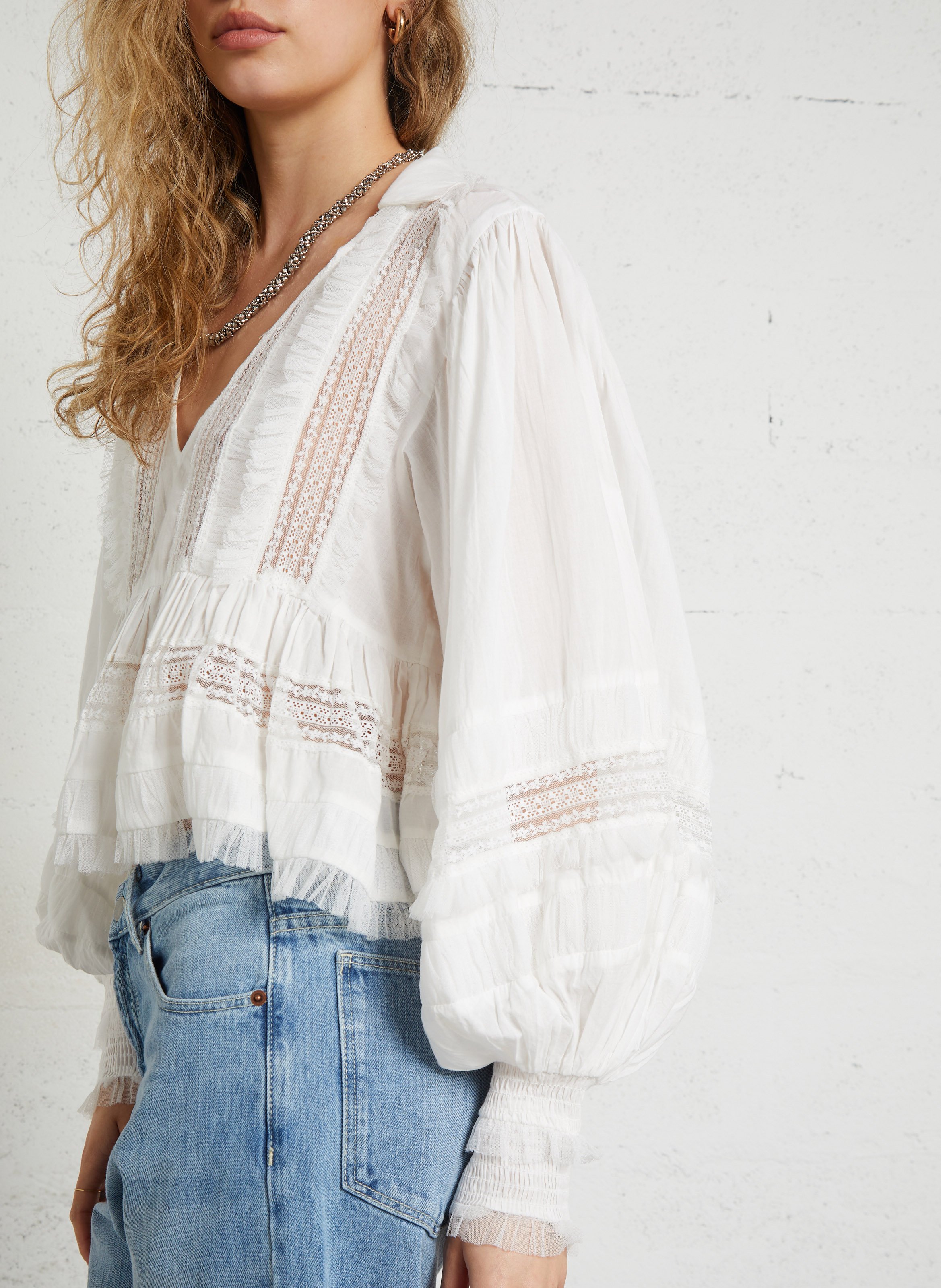 Oversized blouse met V-hals van katoen MES DEMOISELLES Wit