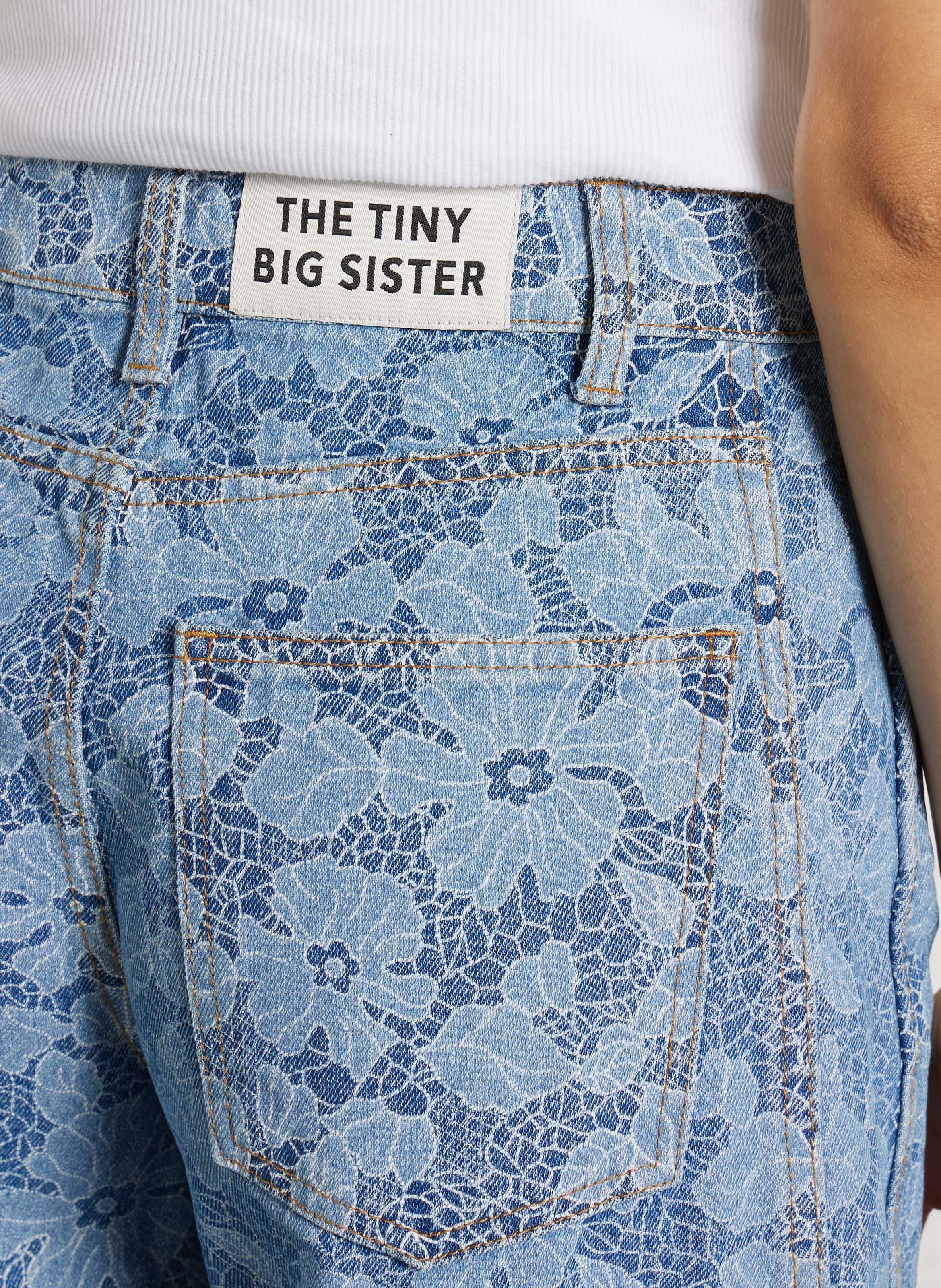 Wide-leg printed cotton jeans Blue