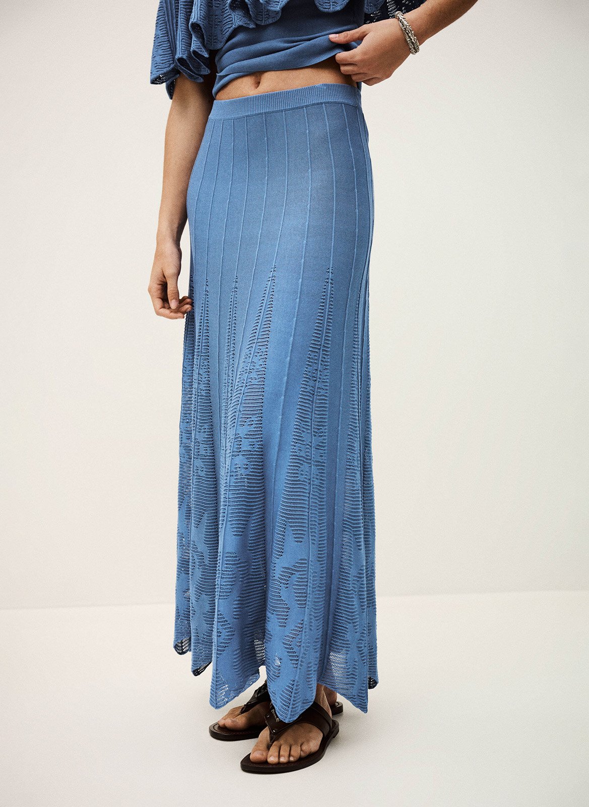 Jupe longue évasée à détails ajourés BA&SH Bleu