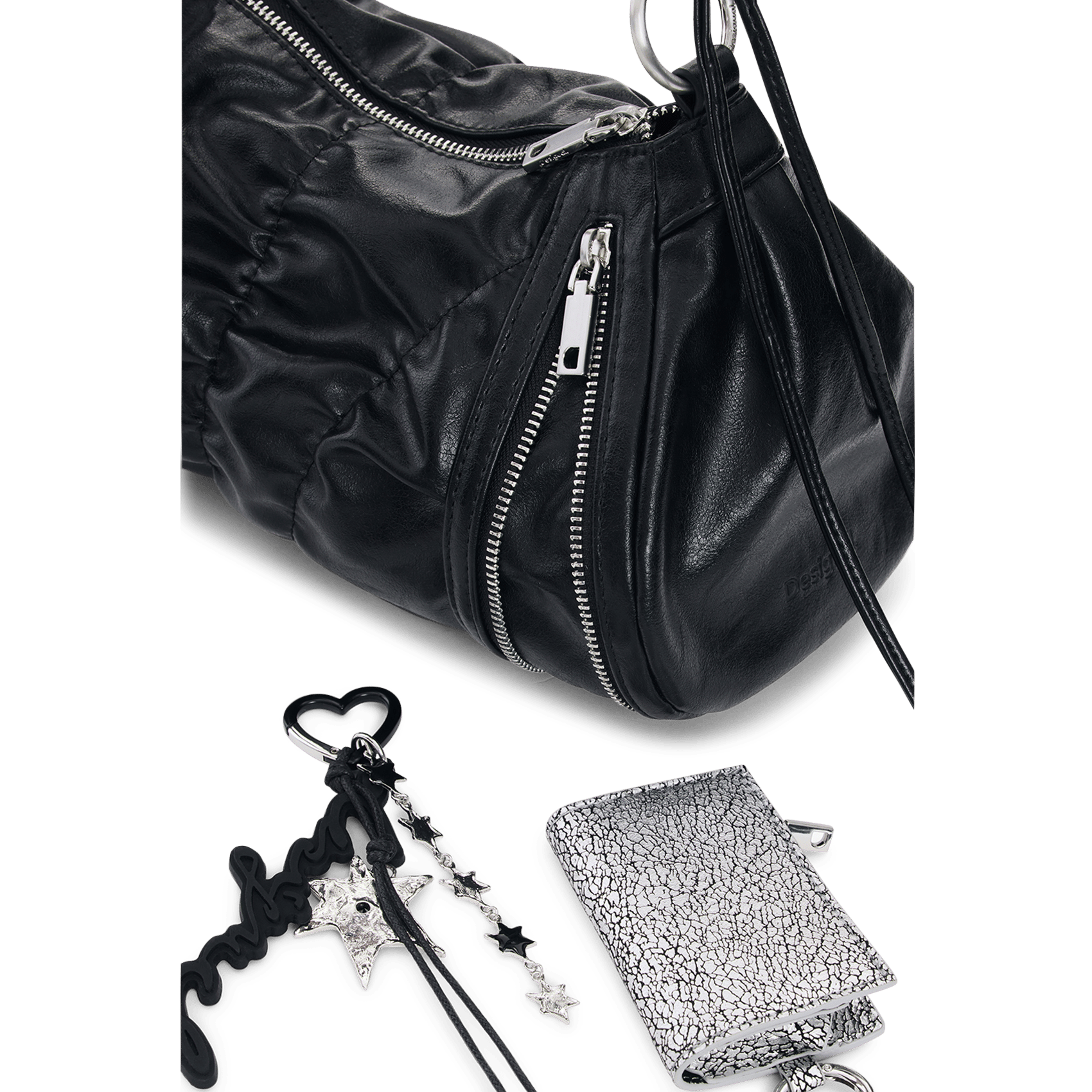 Sac zippé froncé à bandoulière DESIGUAL Noir