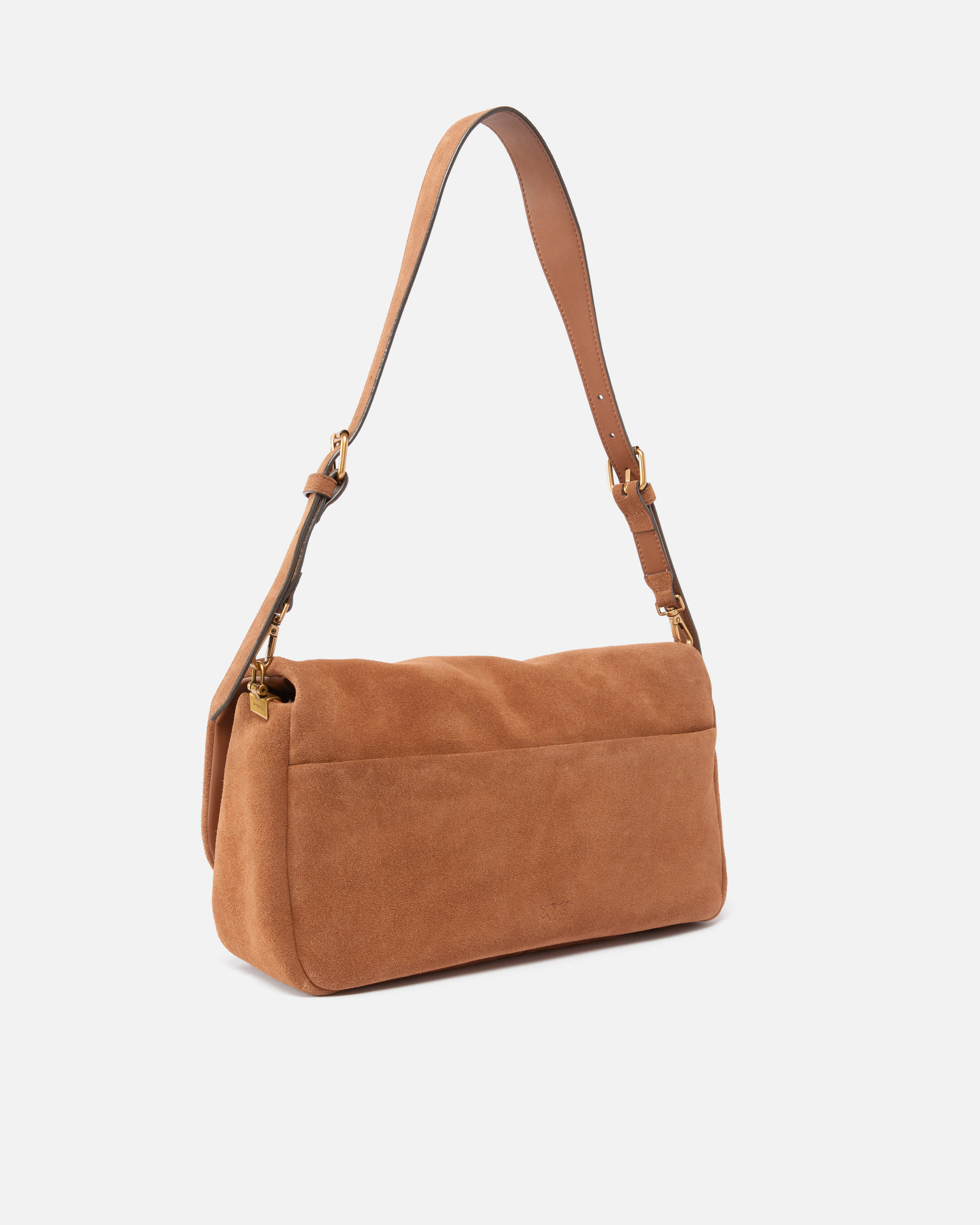 Sac à bandoulière moyen love bag click soft horizontal handle en daim PINKO Marron