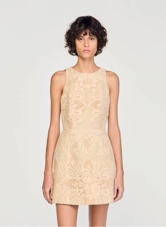 Short sleeveless lace dress Beige Sandro - Women | Place des Tendances Short sleeveless lace dress Beige Sandro - Women | Place des Tendances