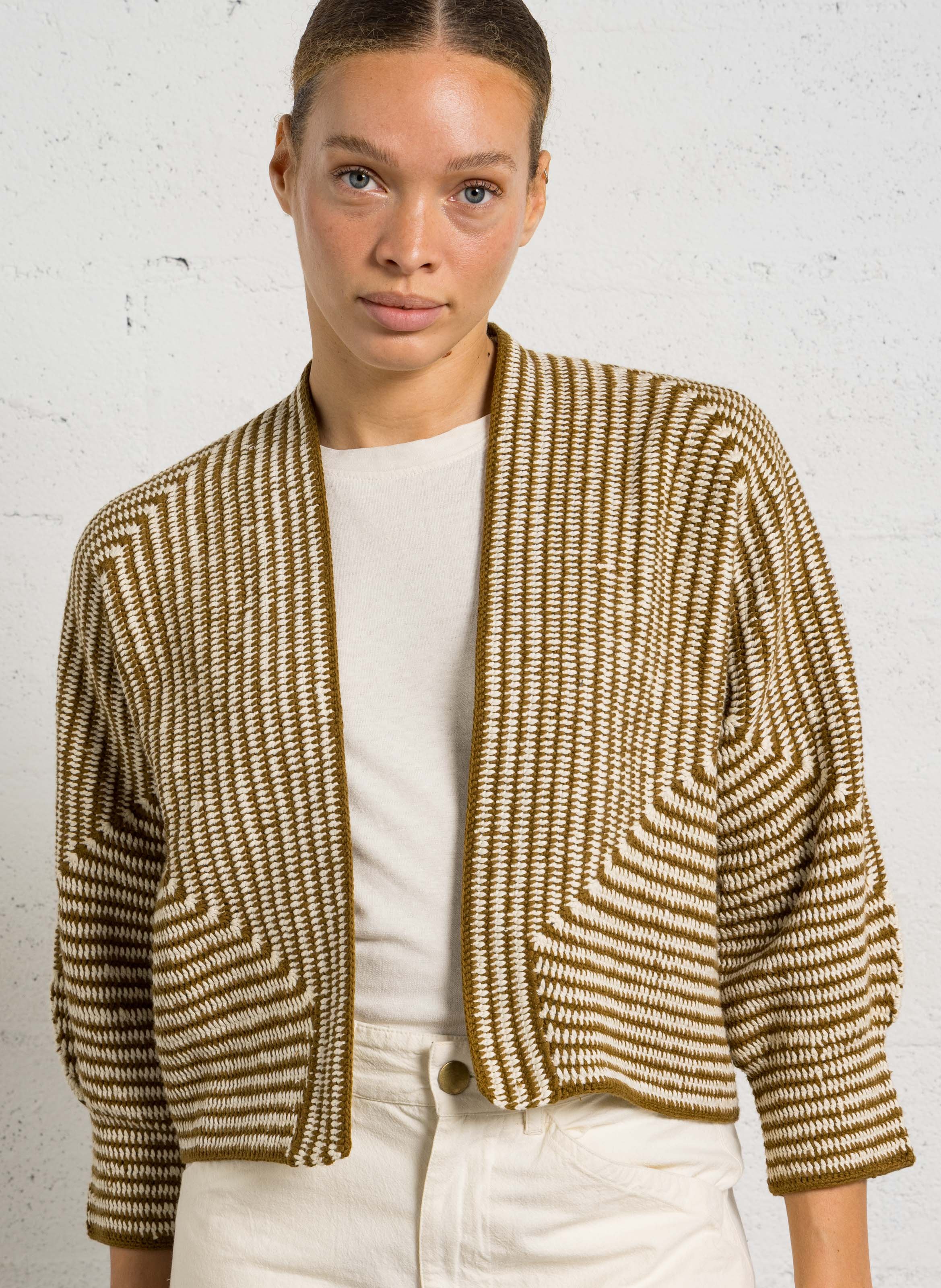 Cardigan ajusté en coton LEON & HARPER Marron