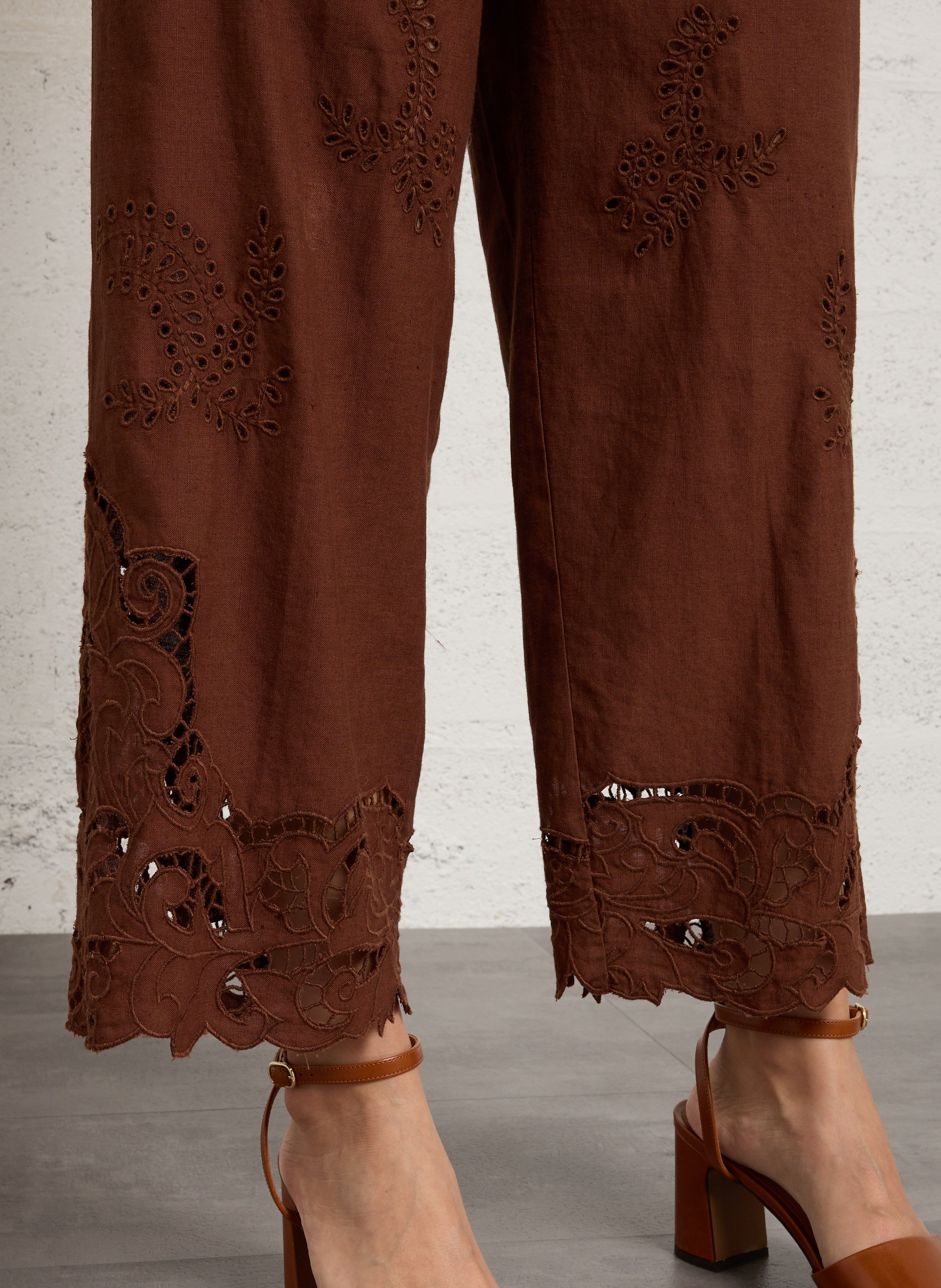 Pantalon droit en coton et lin SUD EXPRESS Marron