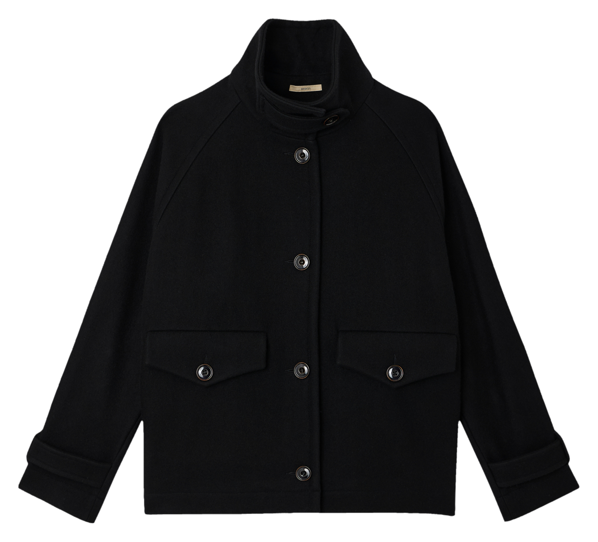 Short high-neck wool-blend coat | Black SESSUN Women