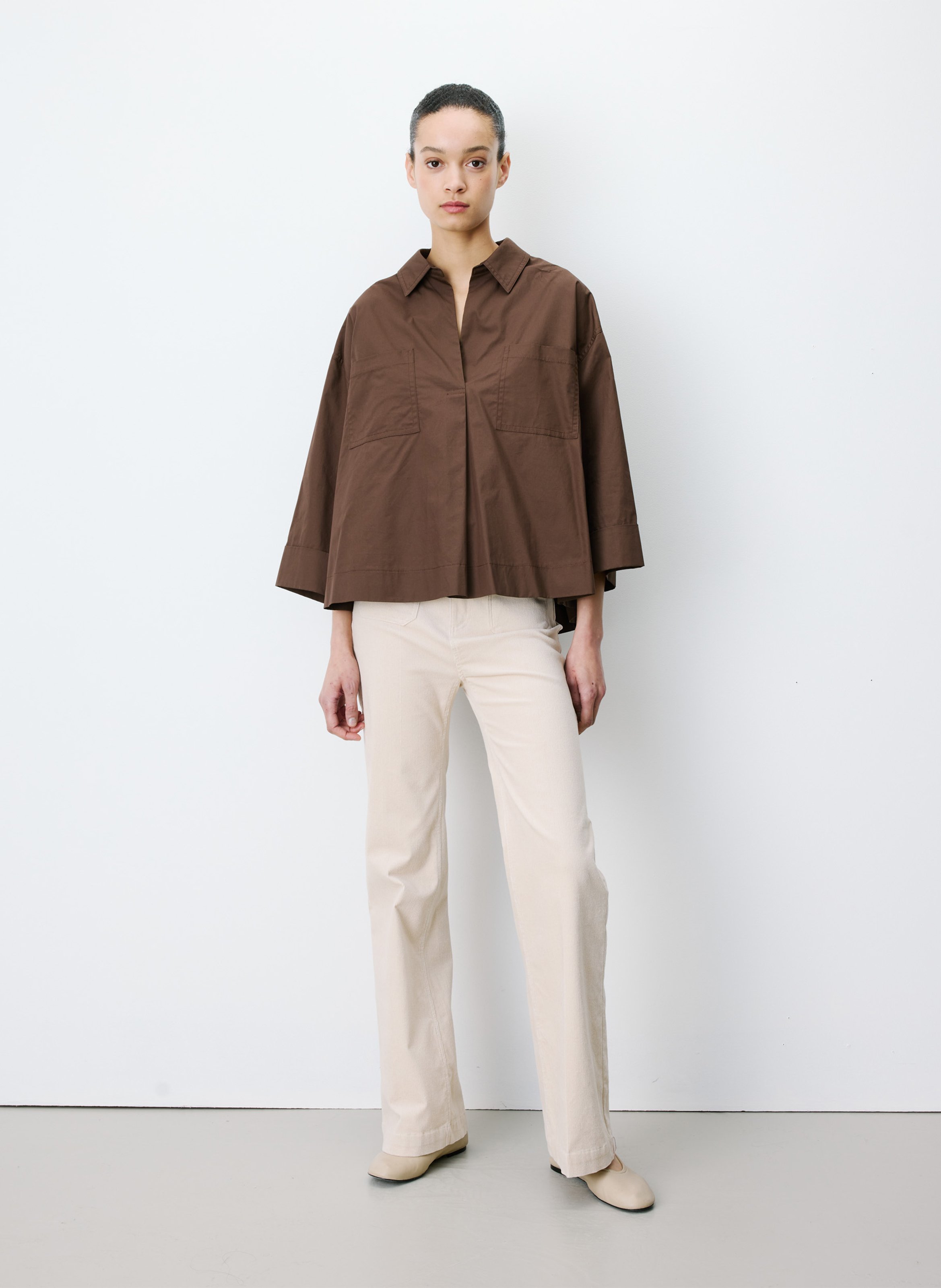 Chemise oversize col classique en coton GRACE ET MILA Marron