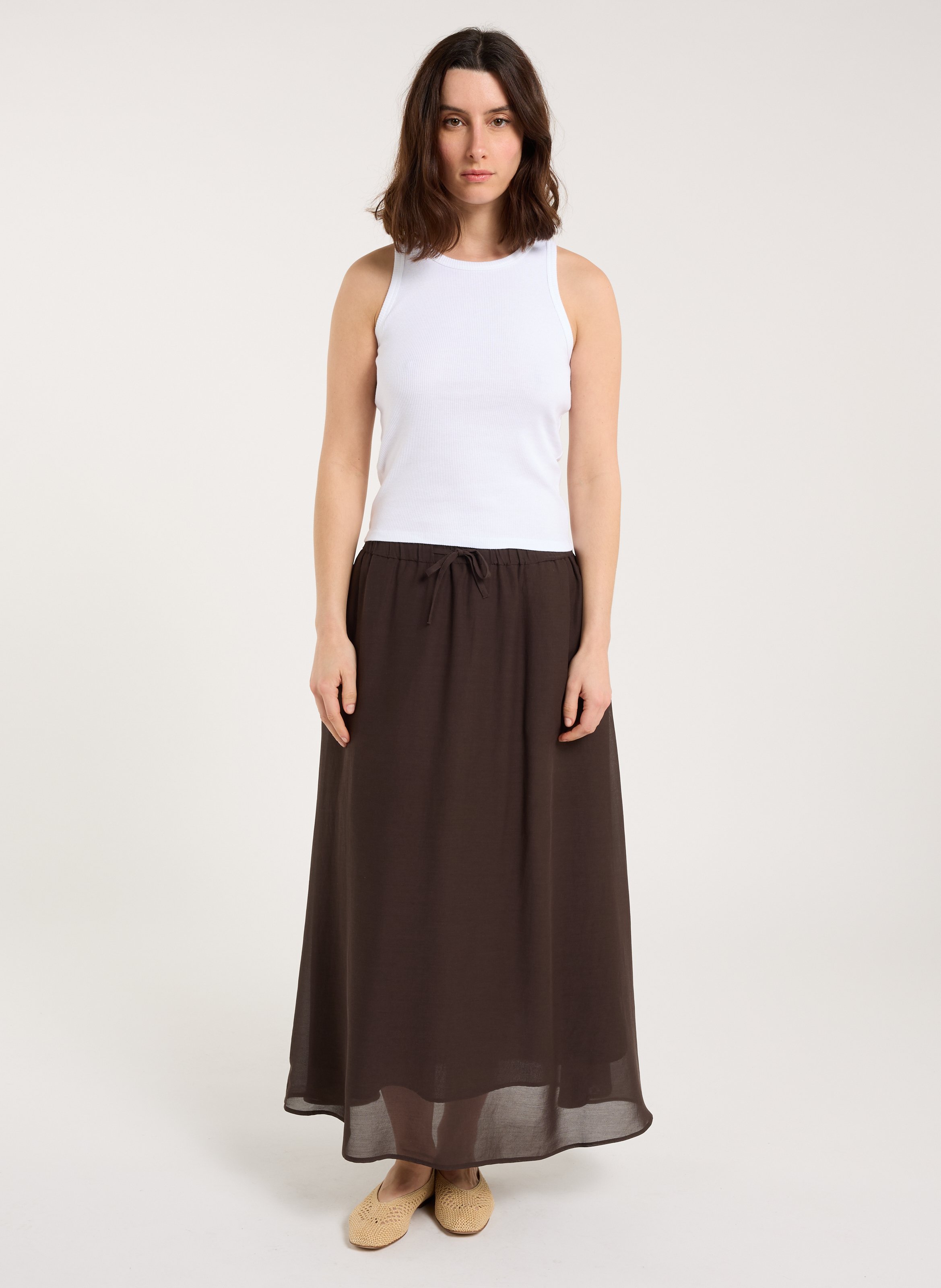 Jupe midi en coton mélangé SAISON 1865 Marron