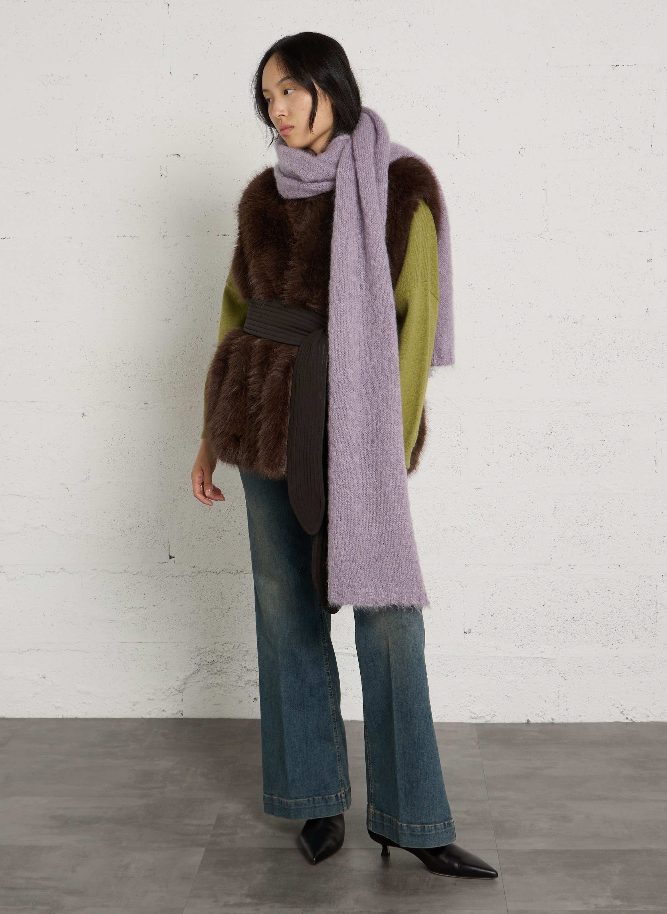 Solid mohair knit scarf DES PETITS HAUTS Purple