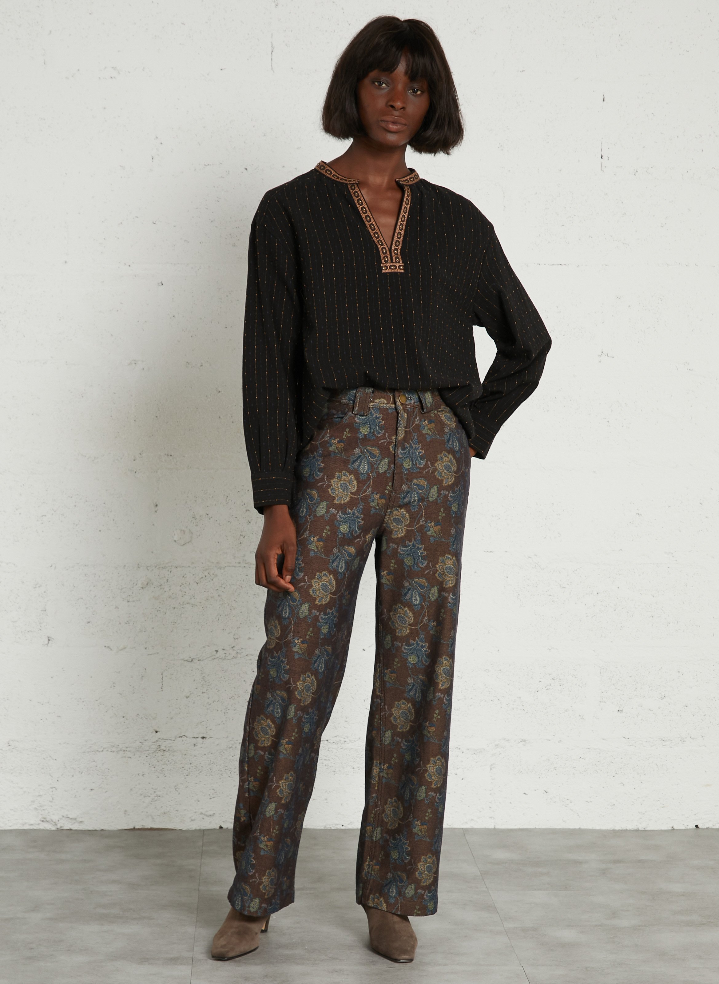 Blouse col tunisien en coton  THE KORNER Noir