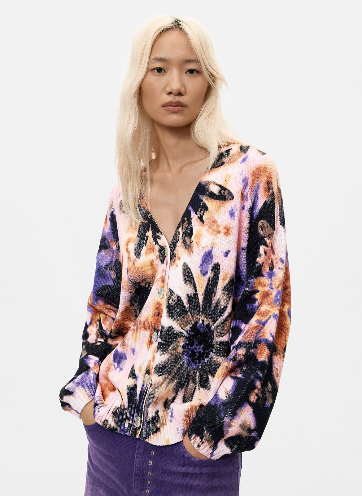 Weiter Pullover mit V-Ausschnitt und Muster DESIGUAL Rot