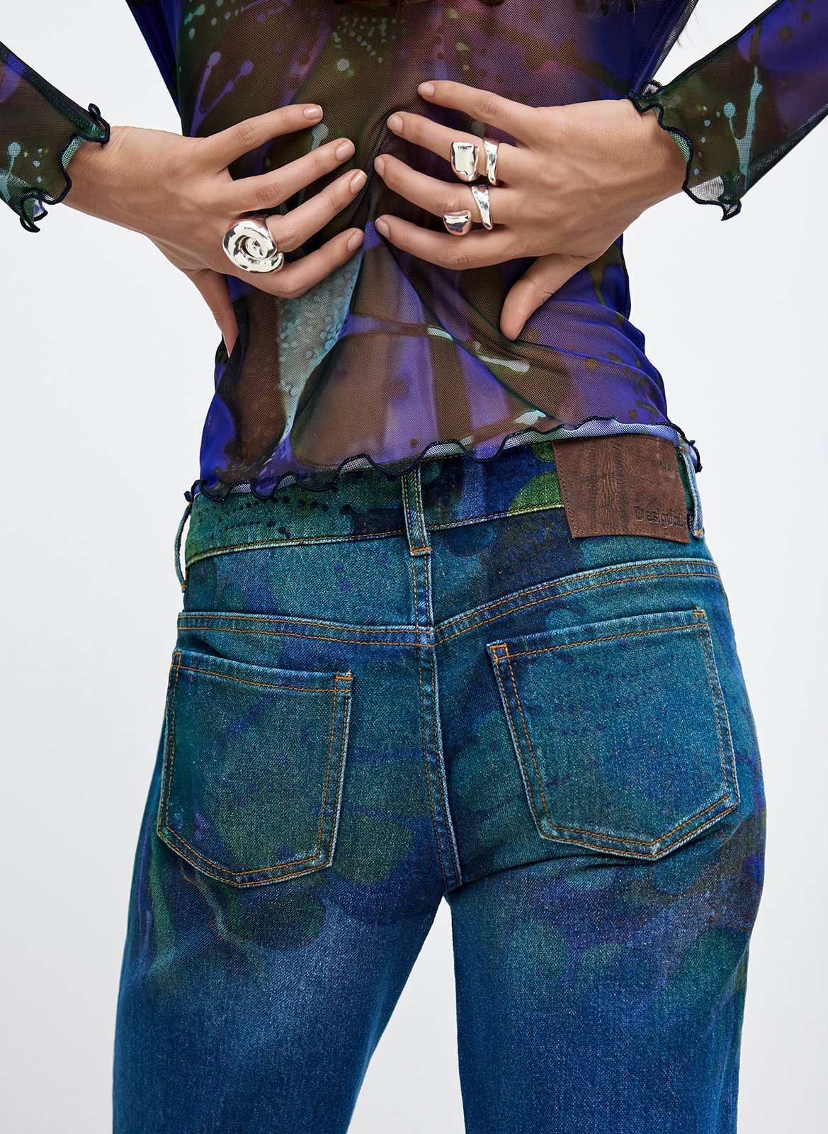 Flared jeans met grafische print DESIGUAL Blauw