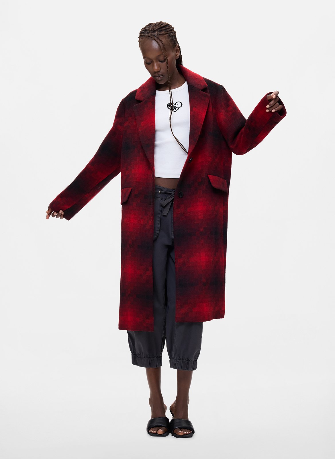 Checked coat with tailored collar DESIGUAL Red