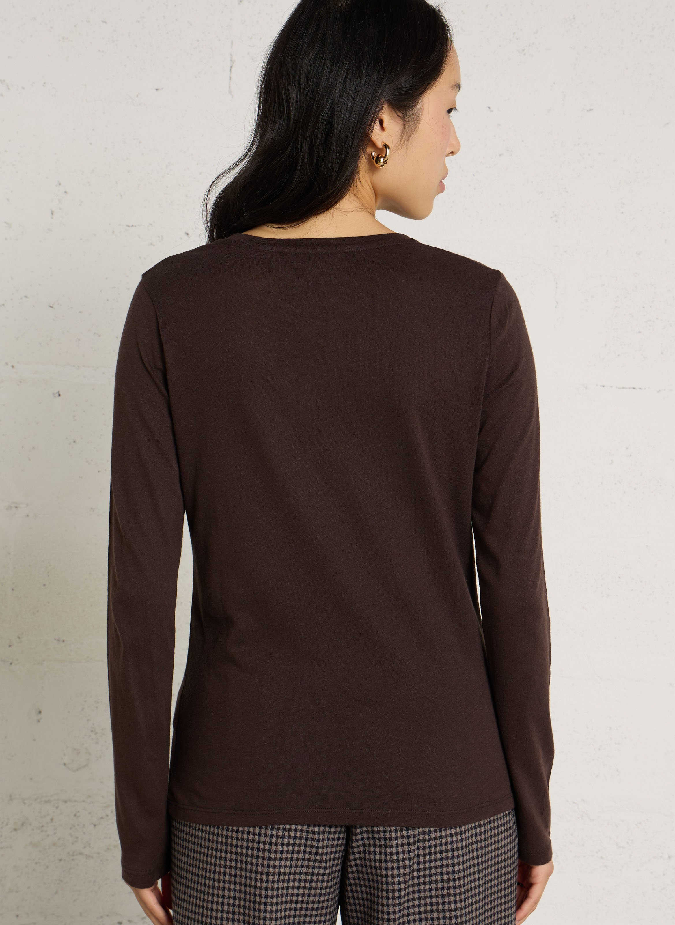 Tee-shirt col rond en coton et cachemire mélangé MAJESTIC FILATURES Marron