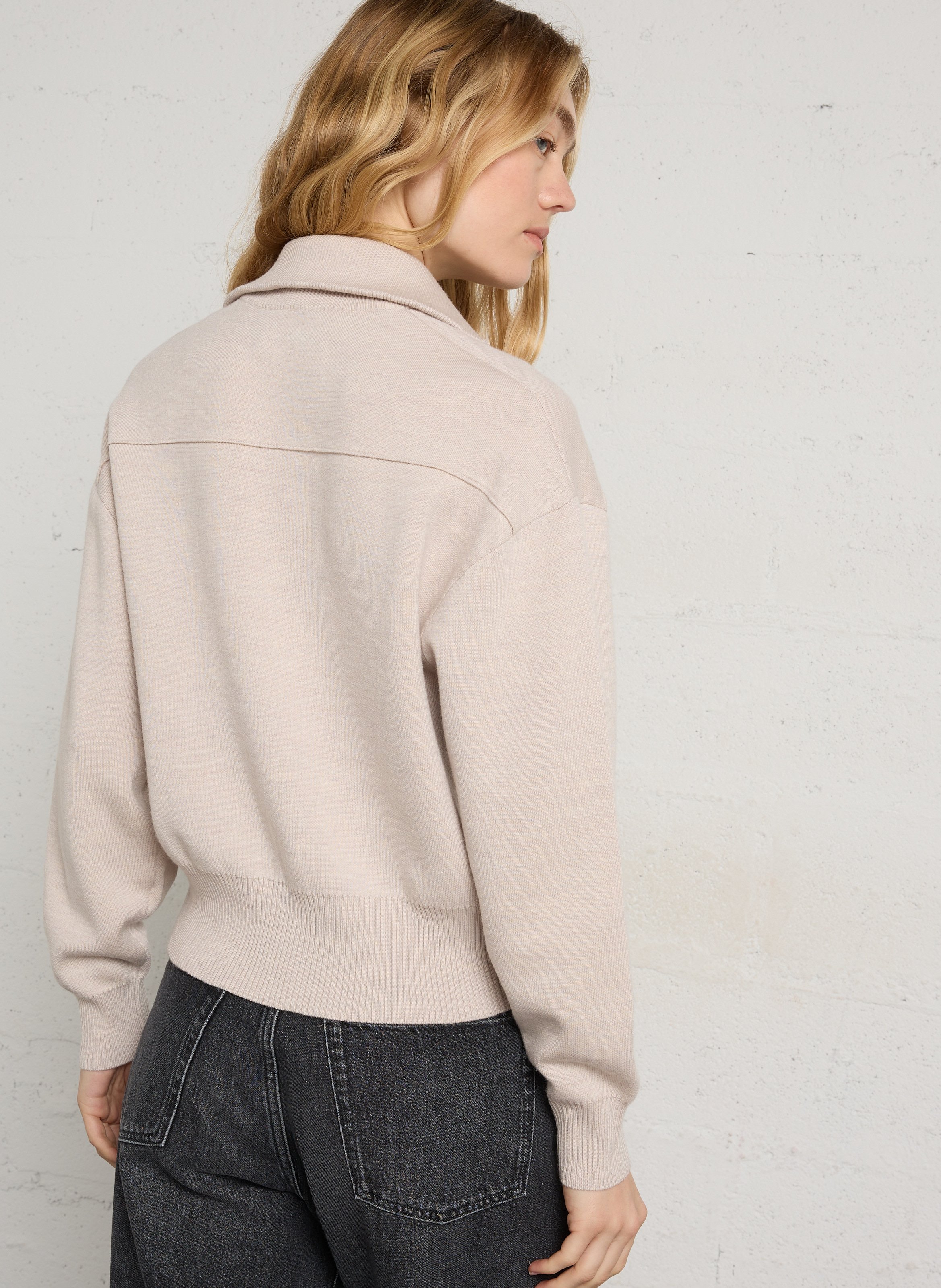 Gerade geschnittene Strickjacke aus Wolle mit Reißverschluss BERENICE Beige
