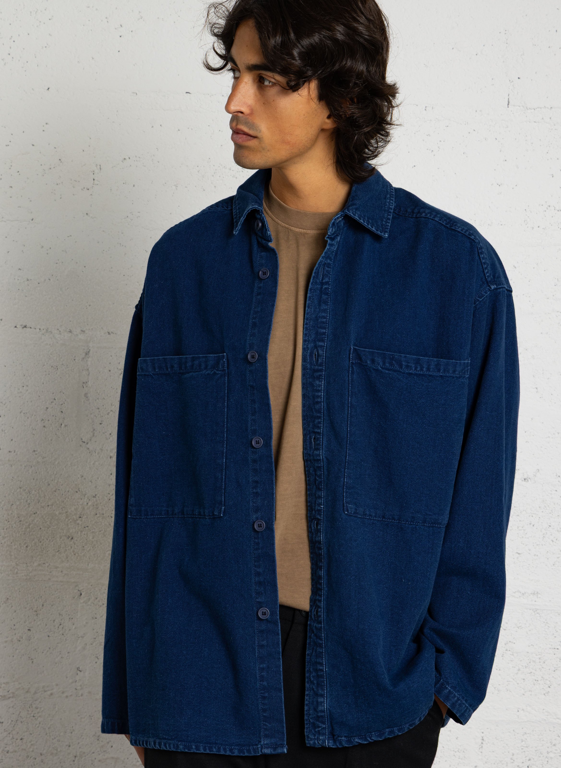 Chemise ample col classique en coton mélangé AMERICAN VINTAGE Bleu