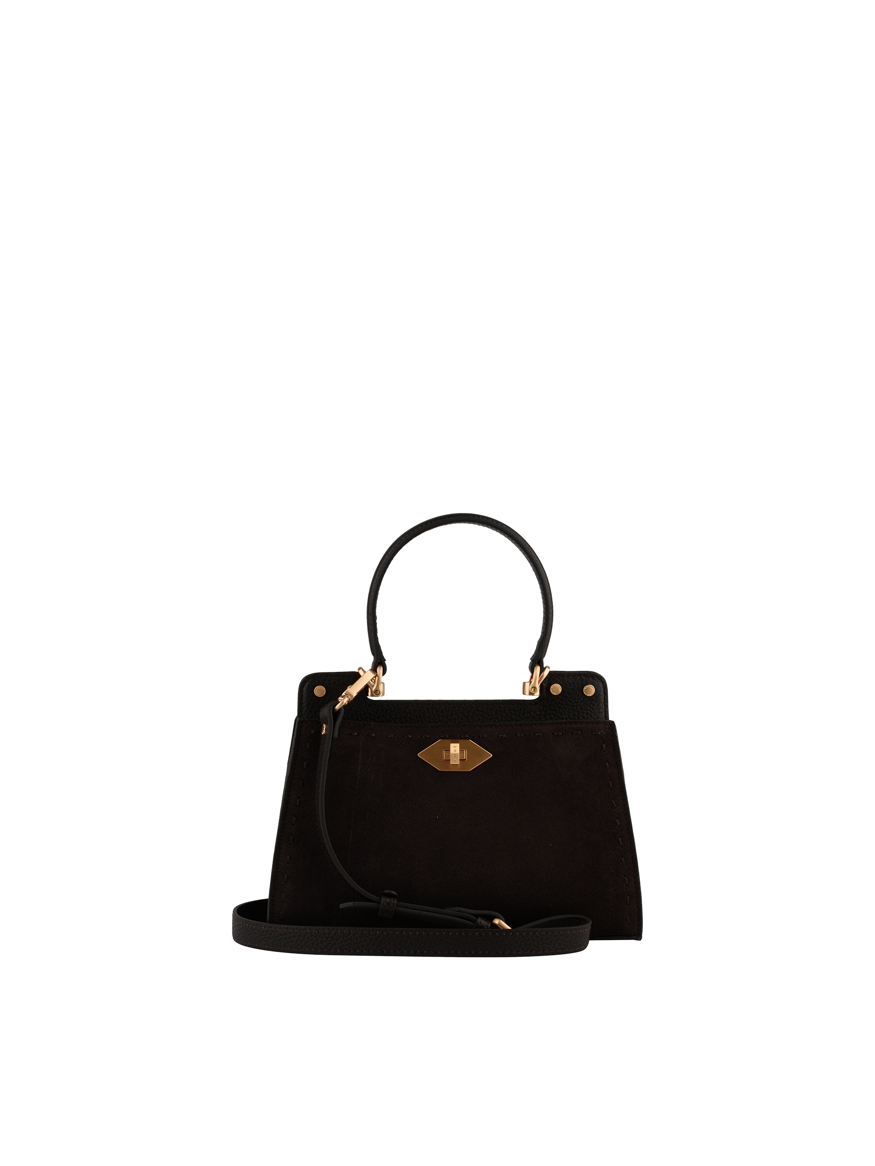 Cowhide leather handbag with a suede-effect finish POURCHET Brown