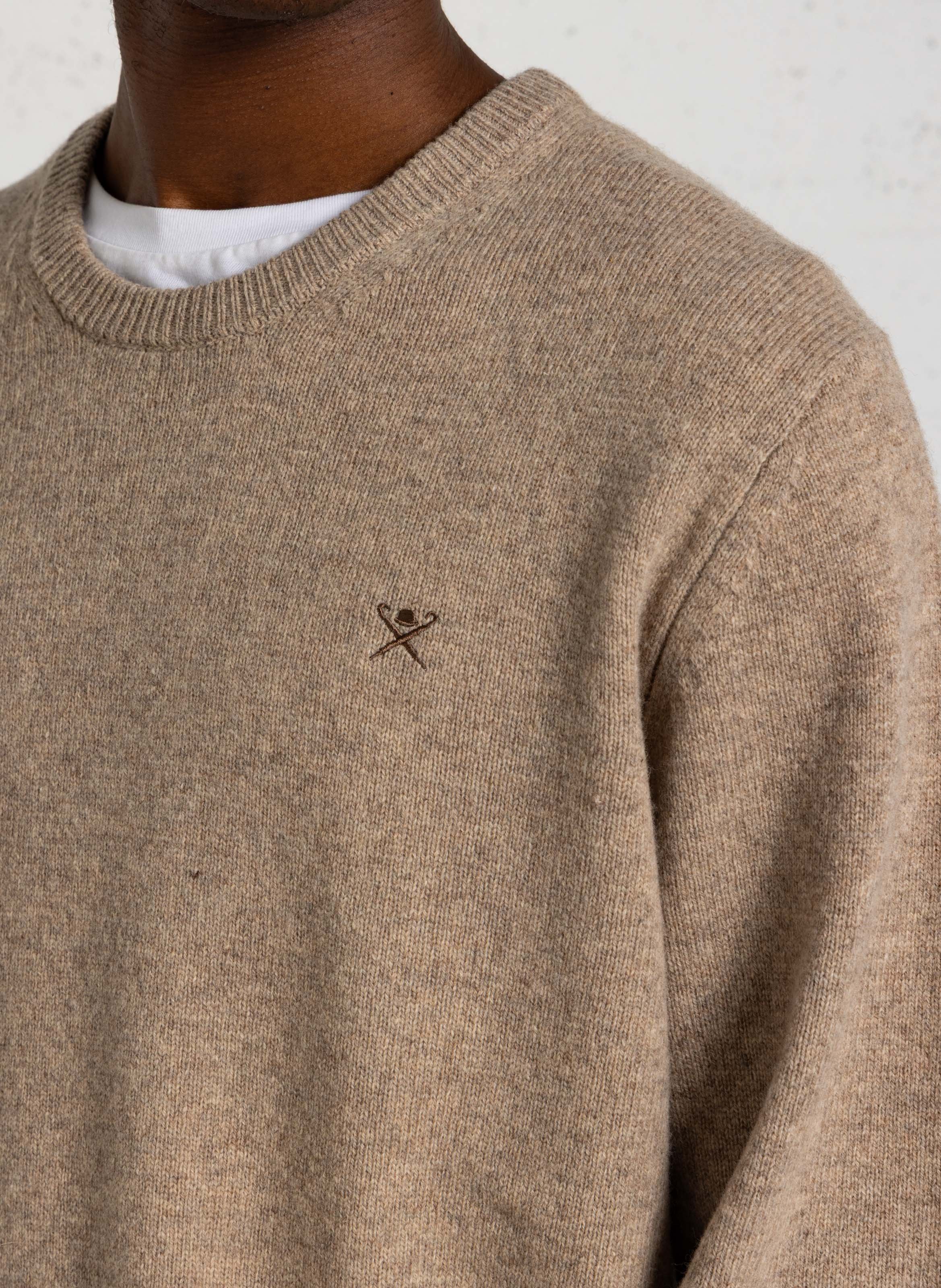 Pull droit col rond brodé en laine HACKETT Blanc
