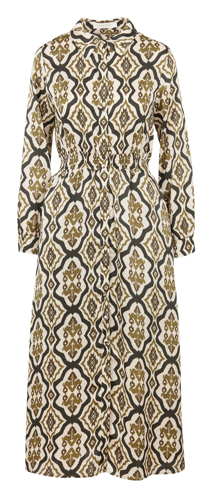 Lange jurk met klassieke kraag en grafische print LA PETITE ETOILE Groen