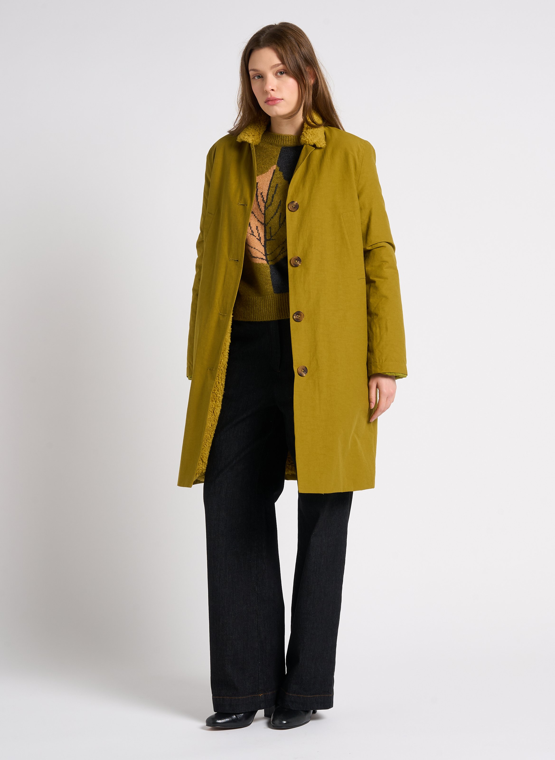 Parka Mit Klappkragen Aus Baumwollmischung Olive Green Nice Things Damen WWT009 245 OLIVE GREEN Place des Tendances Osterreich