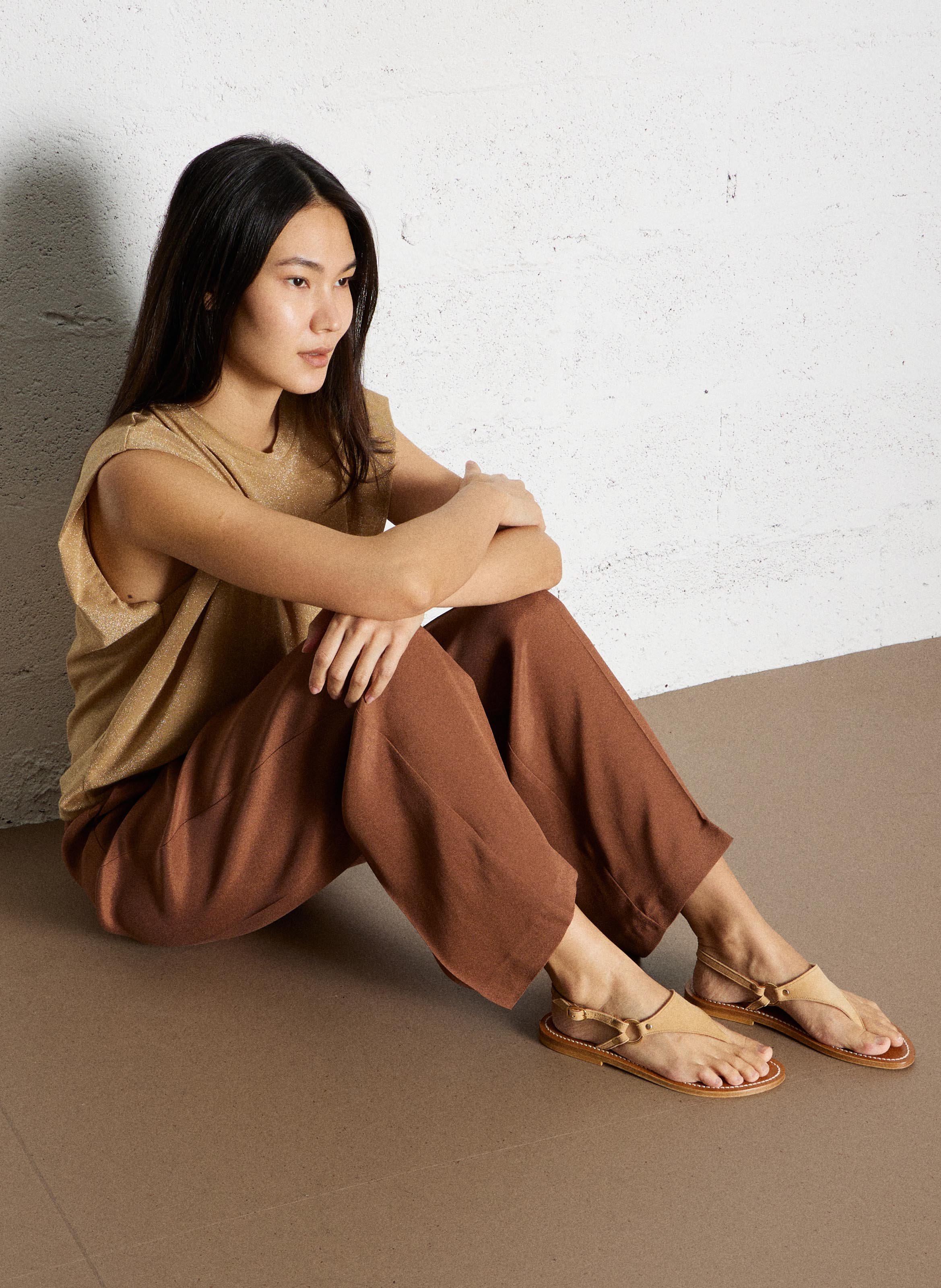 Pleated wide pants Orange