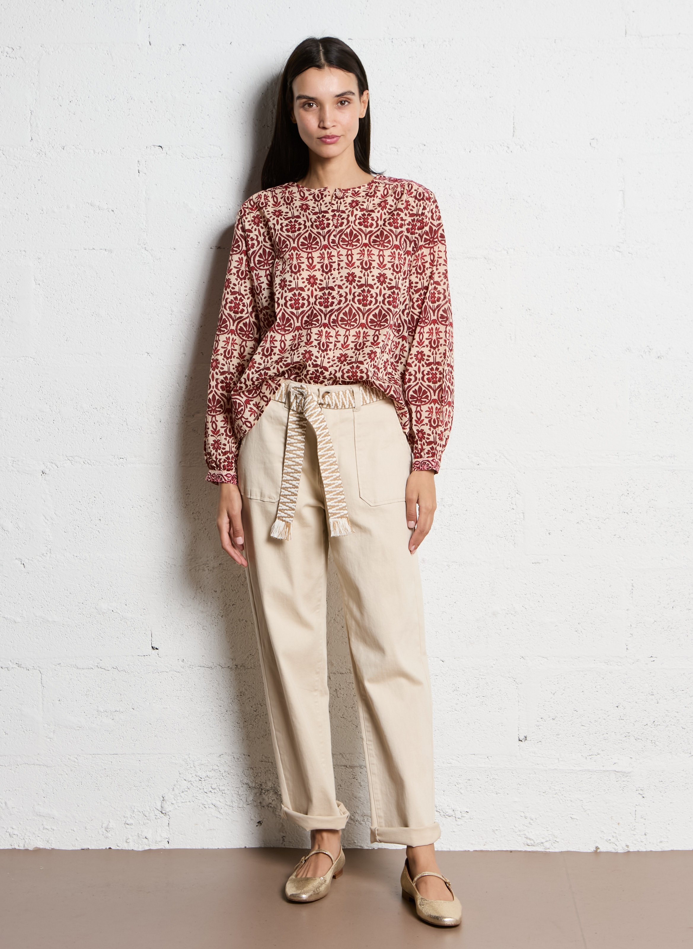 Straight-leg cotton velvet pants LA PETITE ETOILE Beige