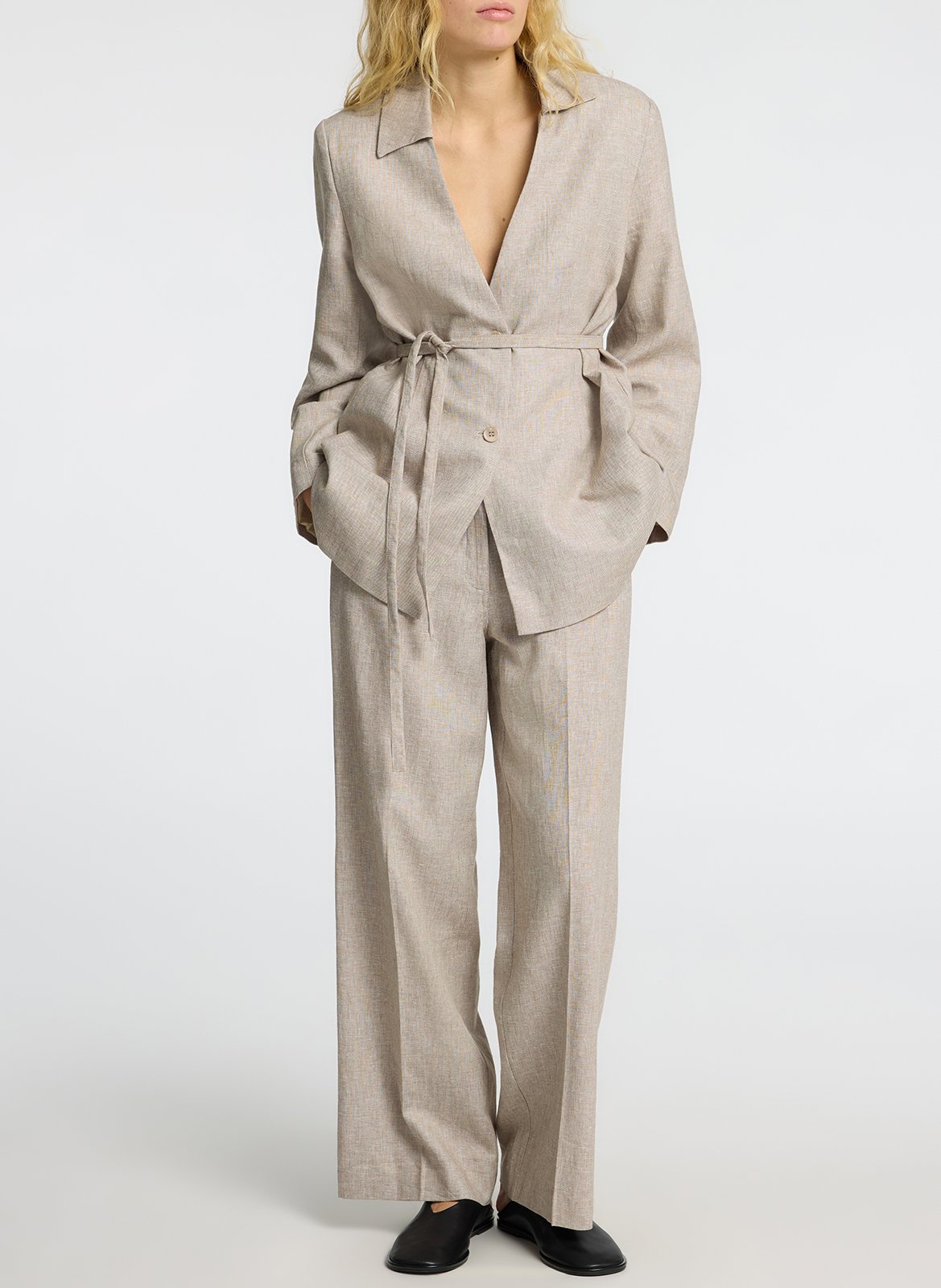 Pantalon droit en lin mélangé SELECTED Marron