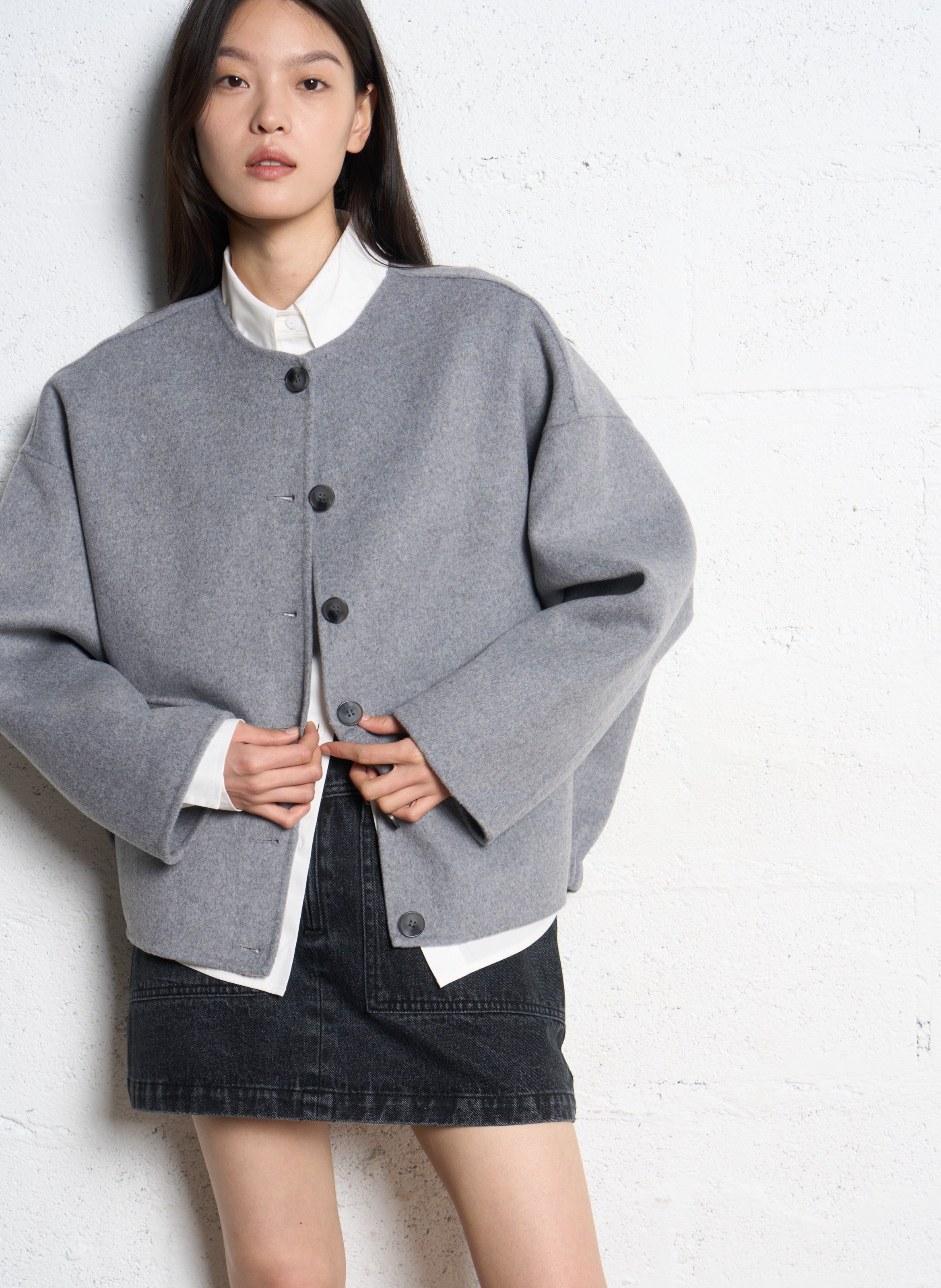 Blouson oversize en laine recyclée mélangée SUNCOO Gris