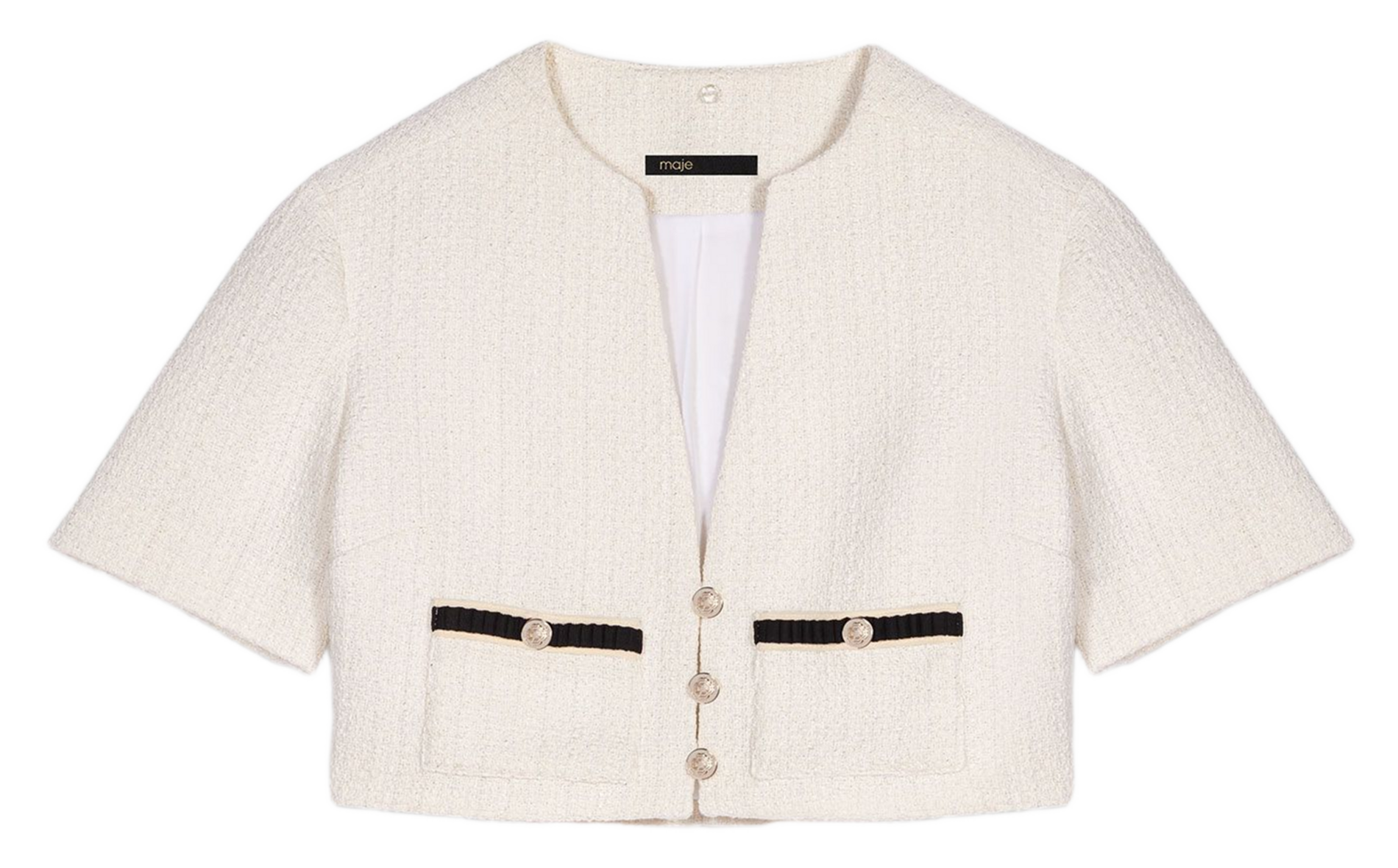 Square-neck cotton-blend short dress MAJE Beige