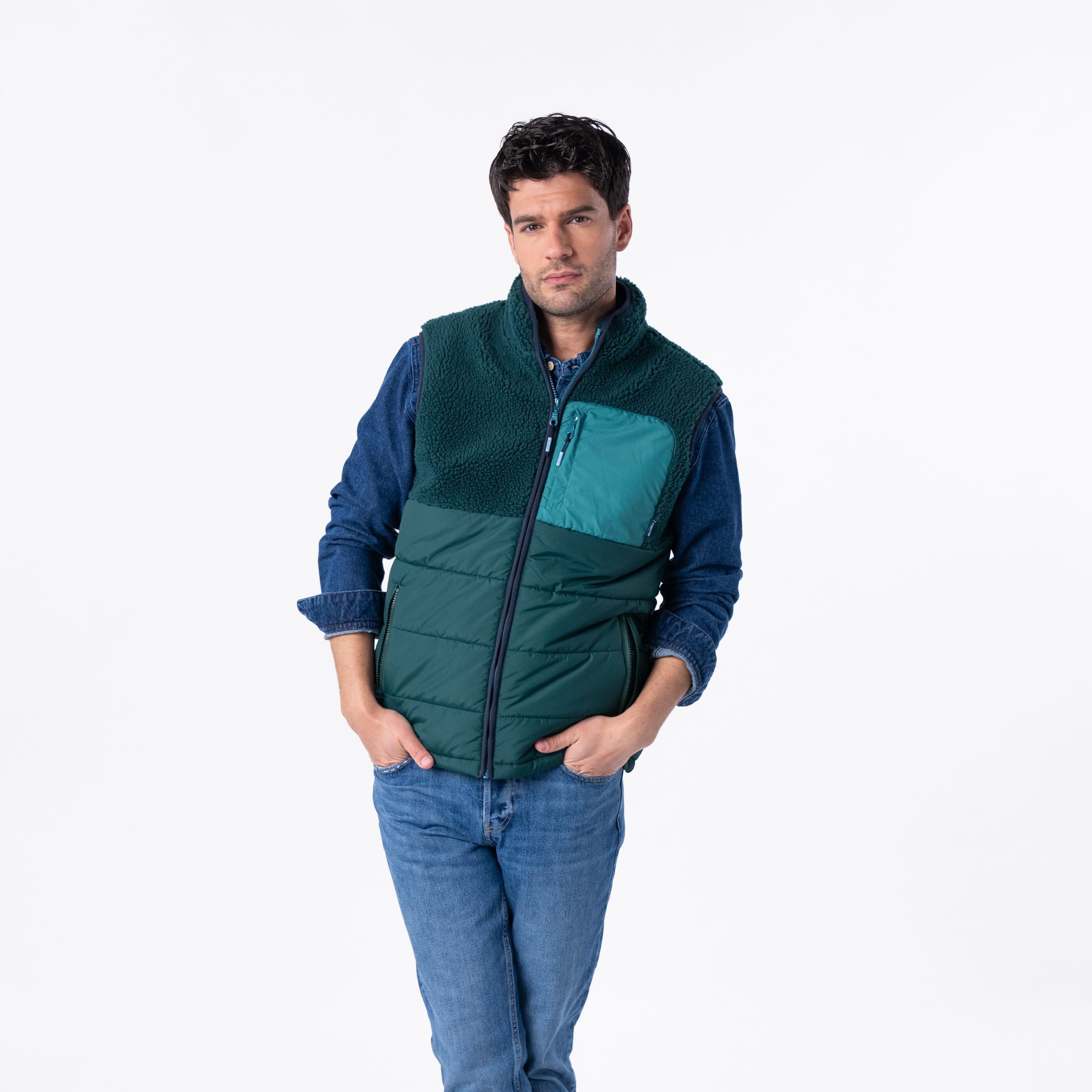 Sherpa sleeveless bi-material jacket BILLYBELT Green