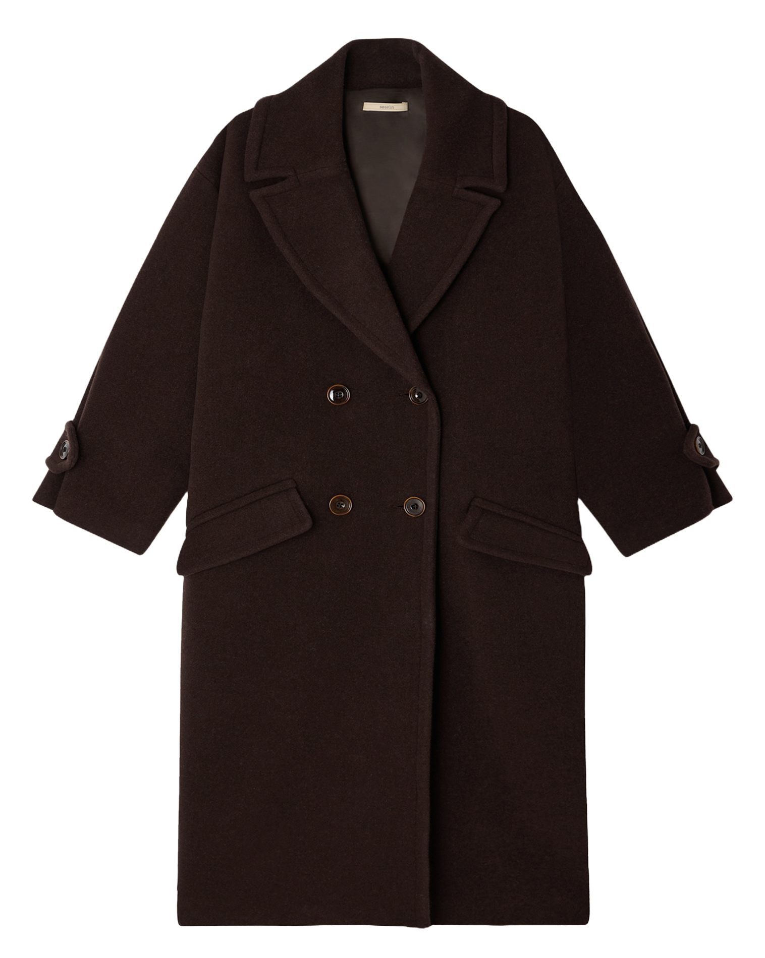Oversized wool-blend coat with tailored collar SESSUN Brown