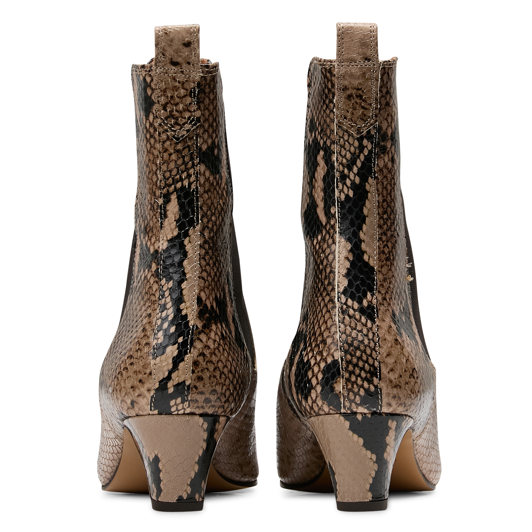 Leren laarzen met hak en slangenmotief RIVECOUR Bruin