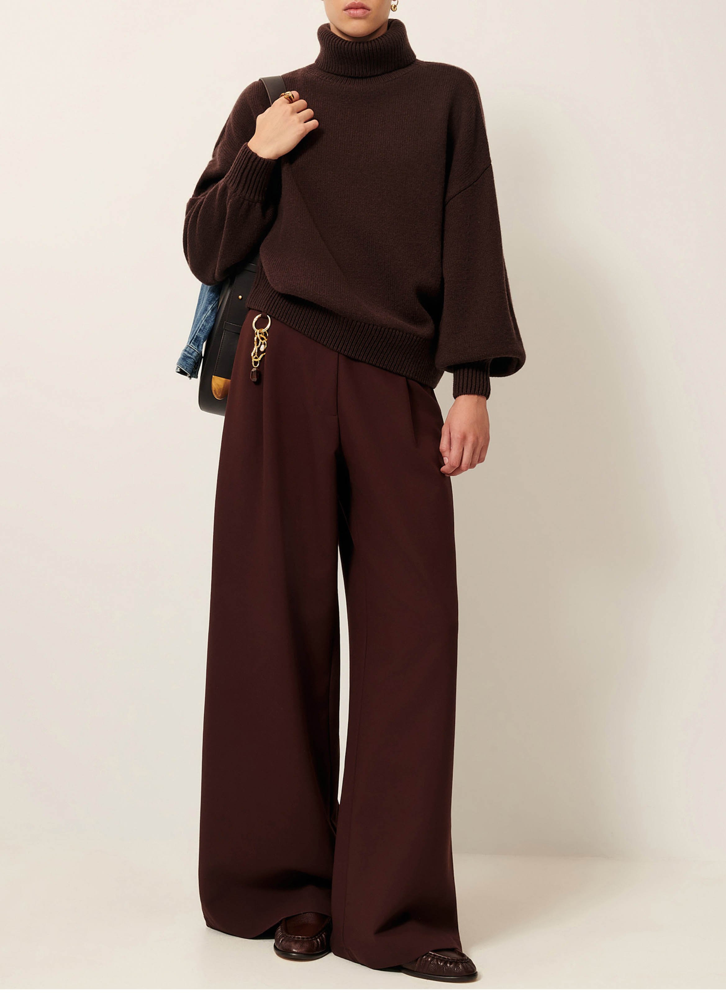 Wide-leg high waist pleated pants SESSUN Brown