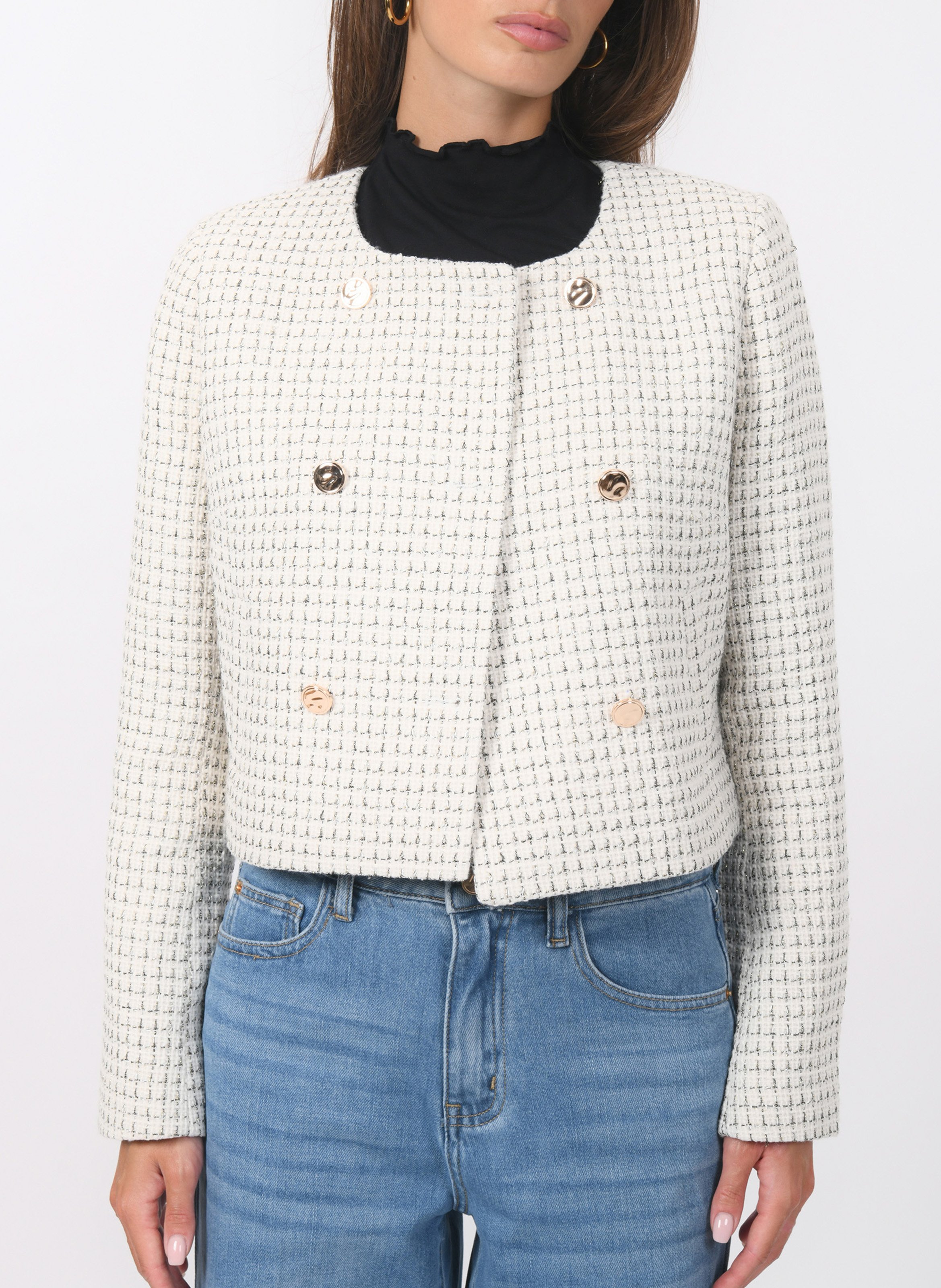High-neck tweed jacket KOOKAI White
