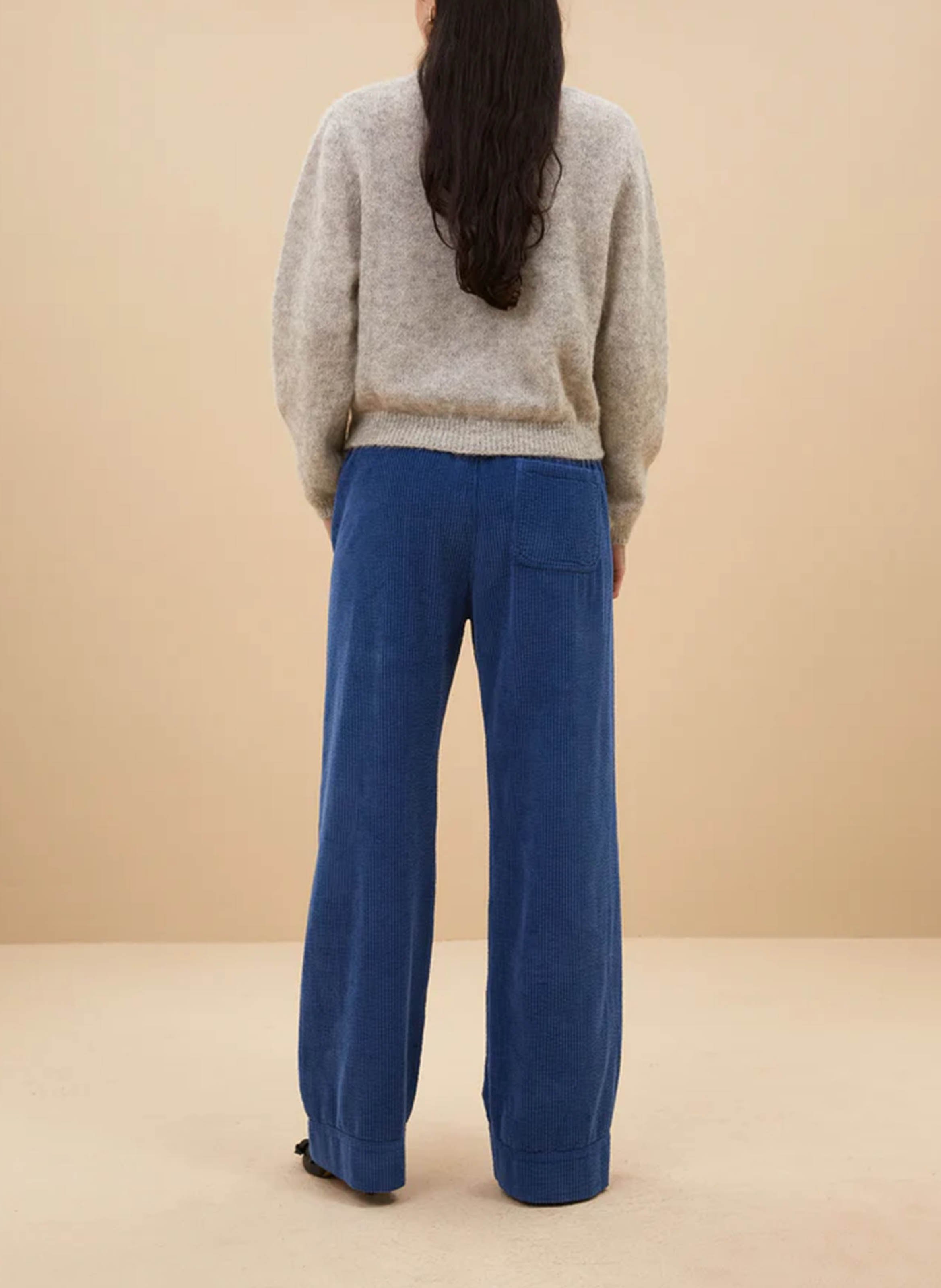 Pantalon droit velours côtelé en coton Bleu