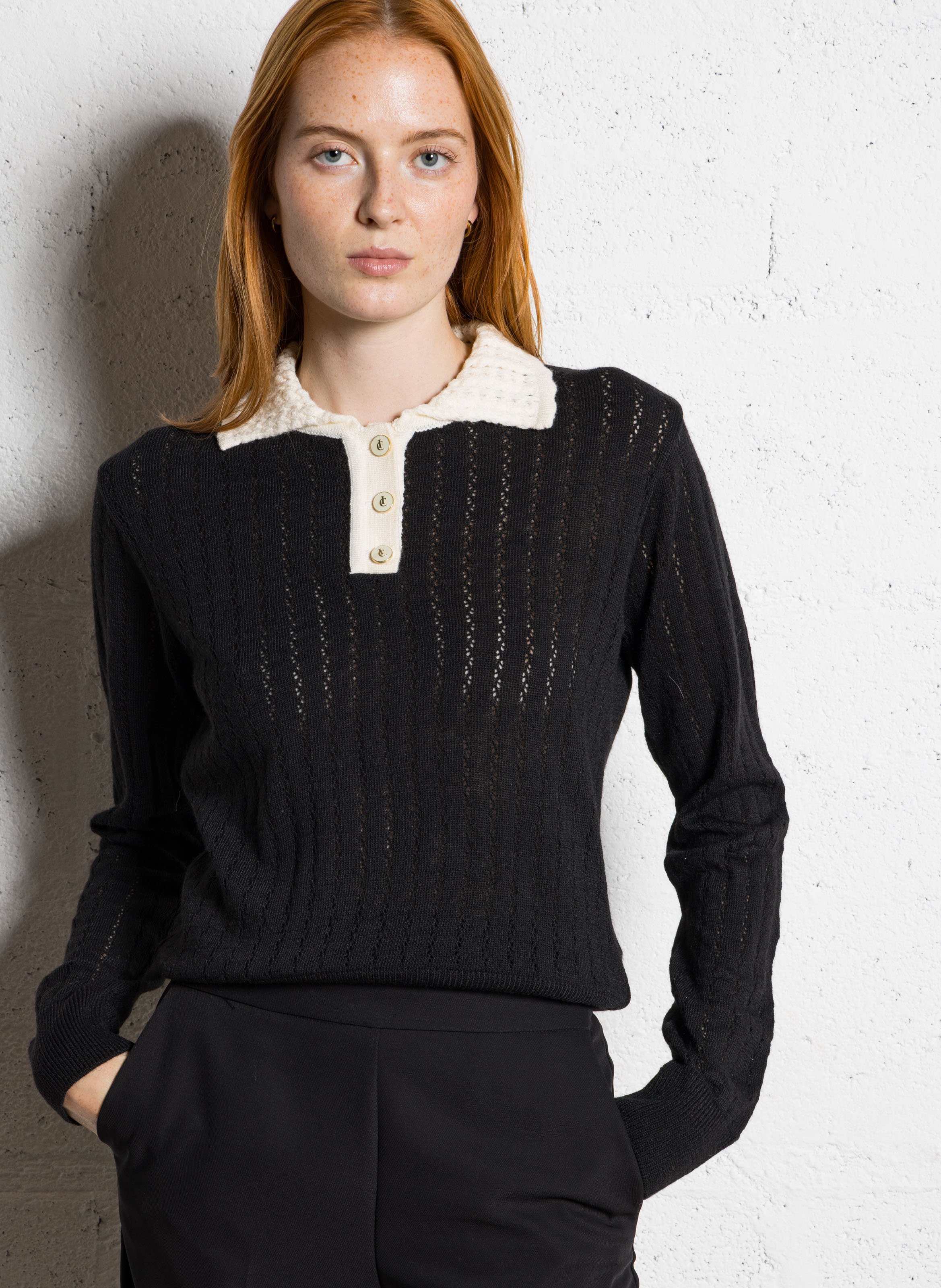 Pull tricot ajouré droit I CODE Noir