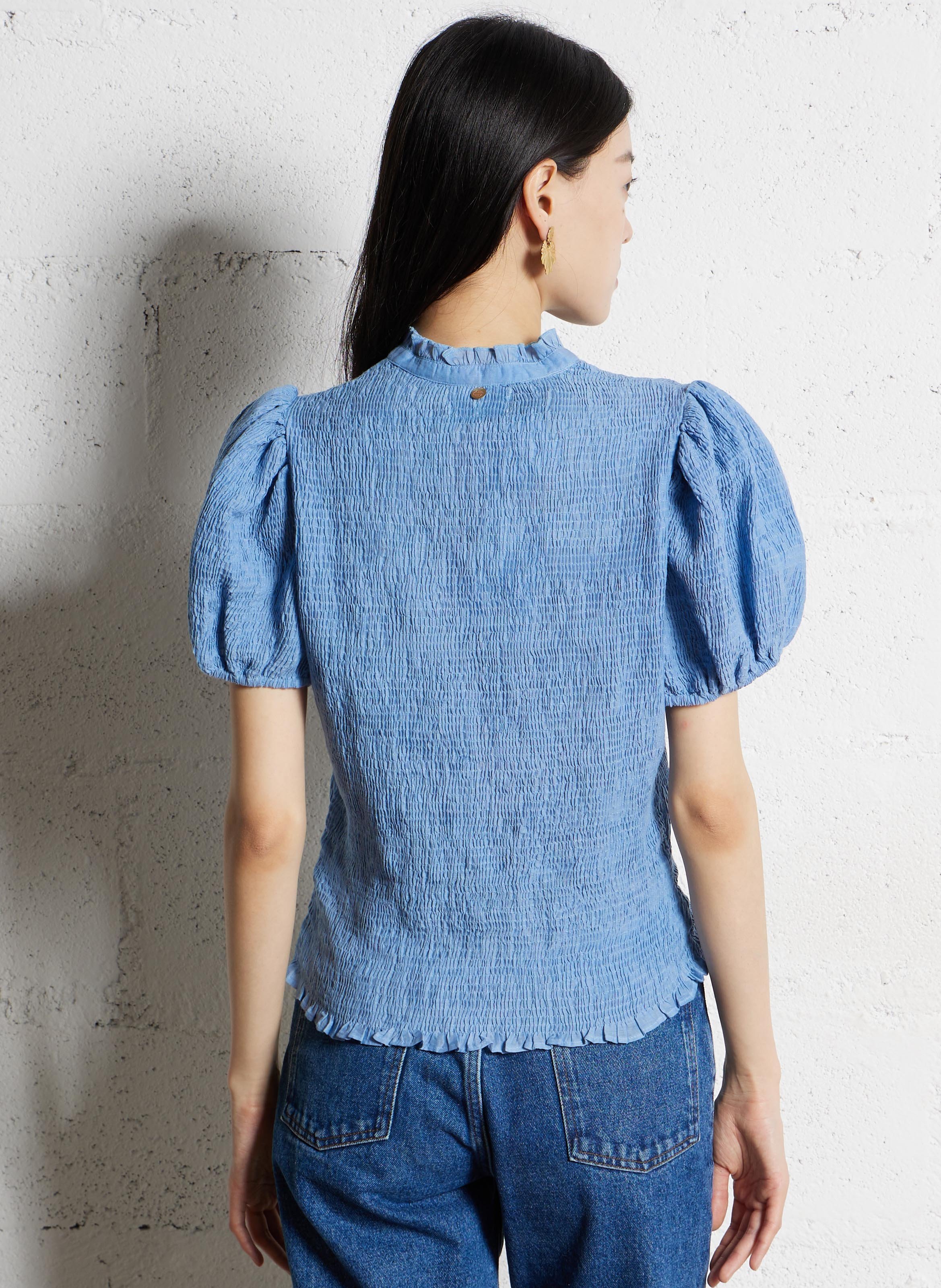 Angepasstes Top mit Tunesischem Kragen aus Baumwolle ANTIK BATIK Blau