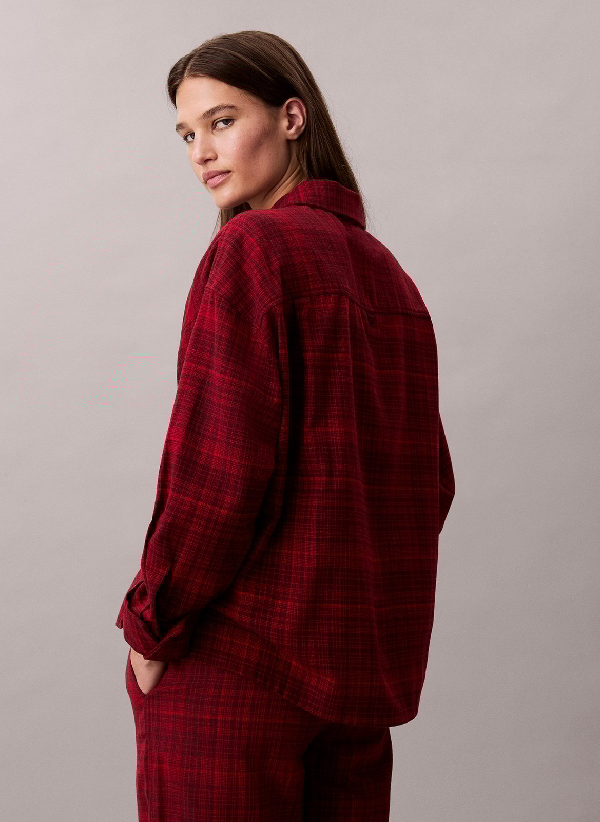 Chemise de nuit droite col classique en coton imprimé CALVIN KLEIN UNDERWEAR Rouge