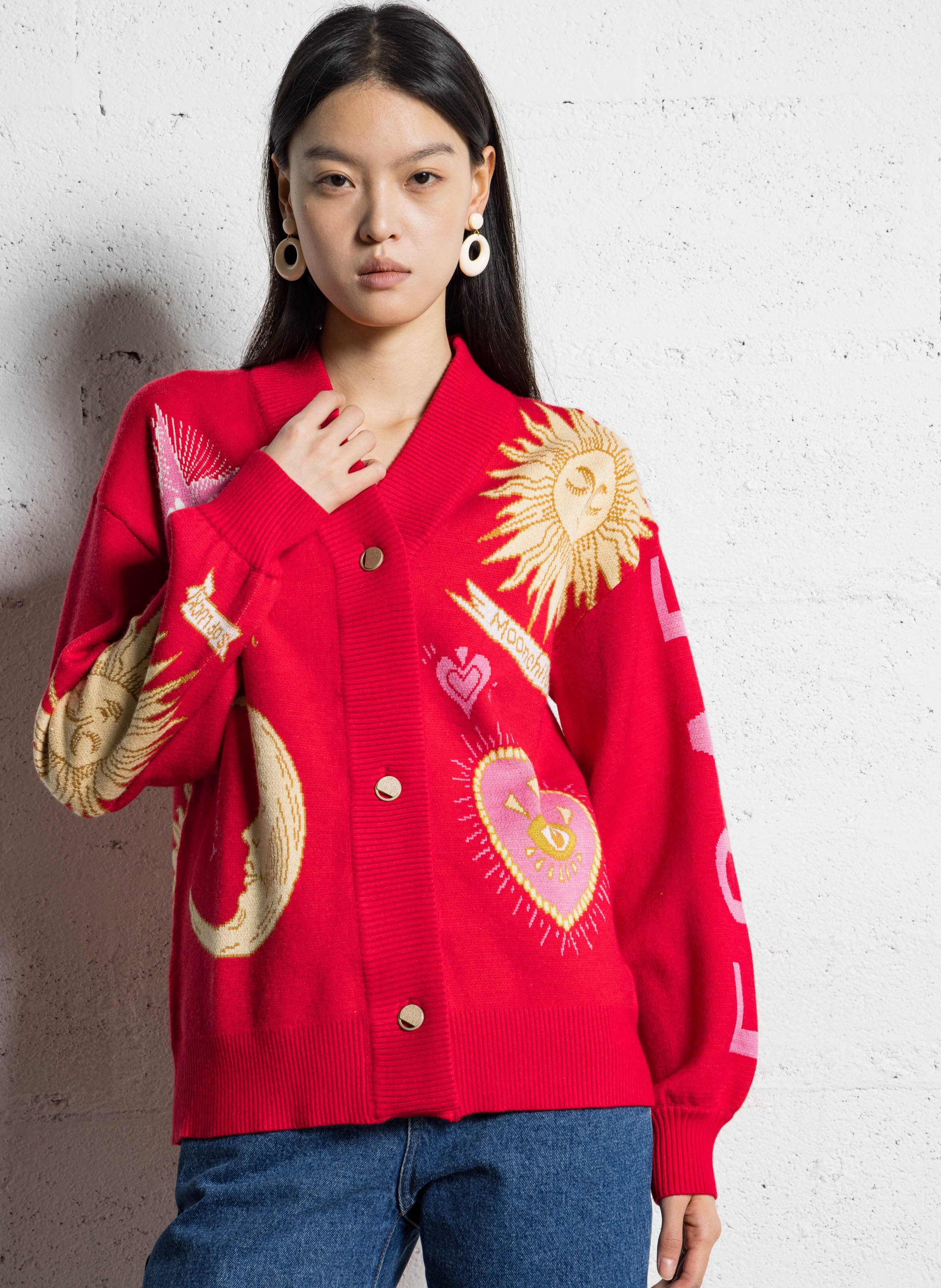 Gilet droit col V imprimé NEVER FULLY DRESSED Rouge