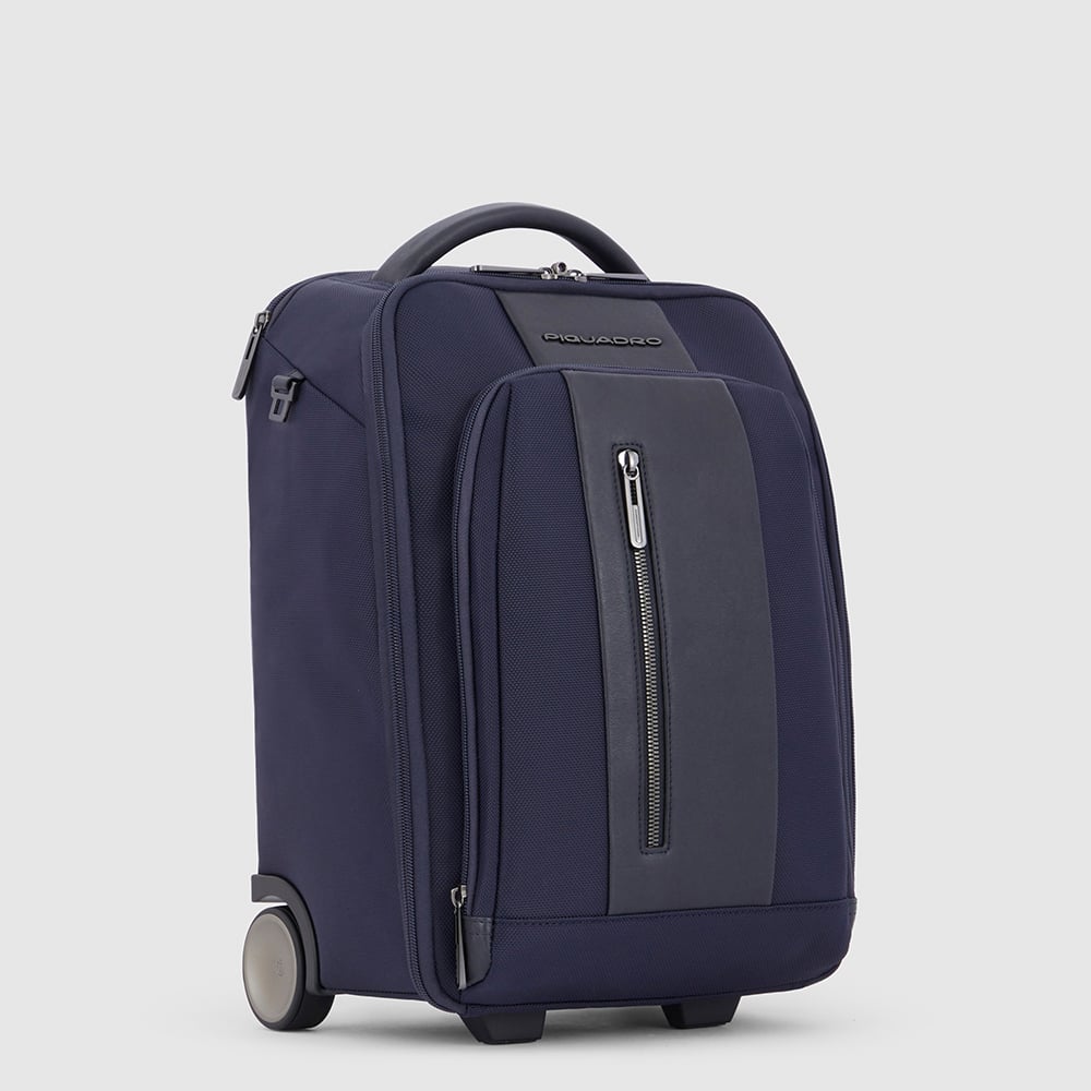 Under-seat trolley suitcase adaptable as a backpack for iPad® Pro 12.9 with pocket for AirPods®. PIQUADRO Blue