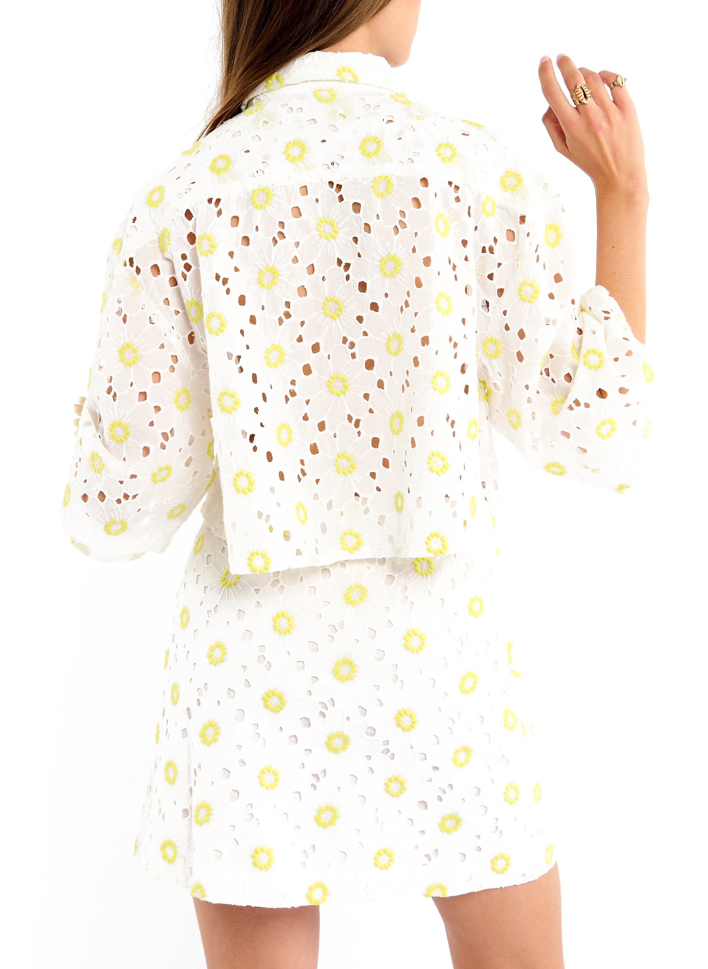 Cropped embroidered cotton jacket WILD White