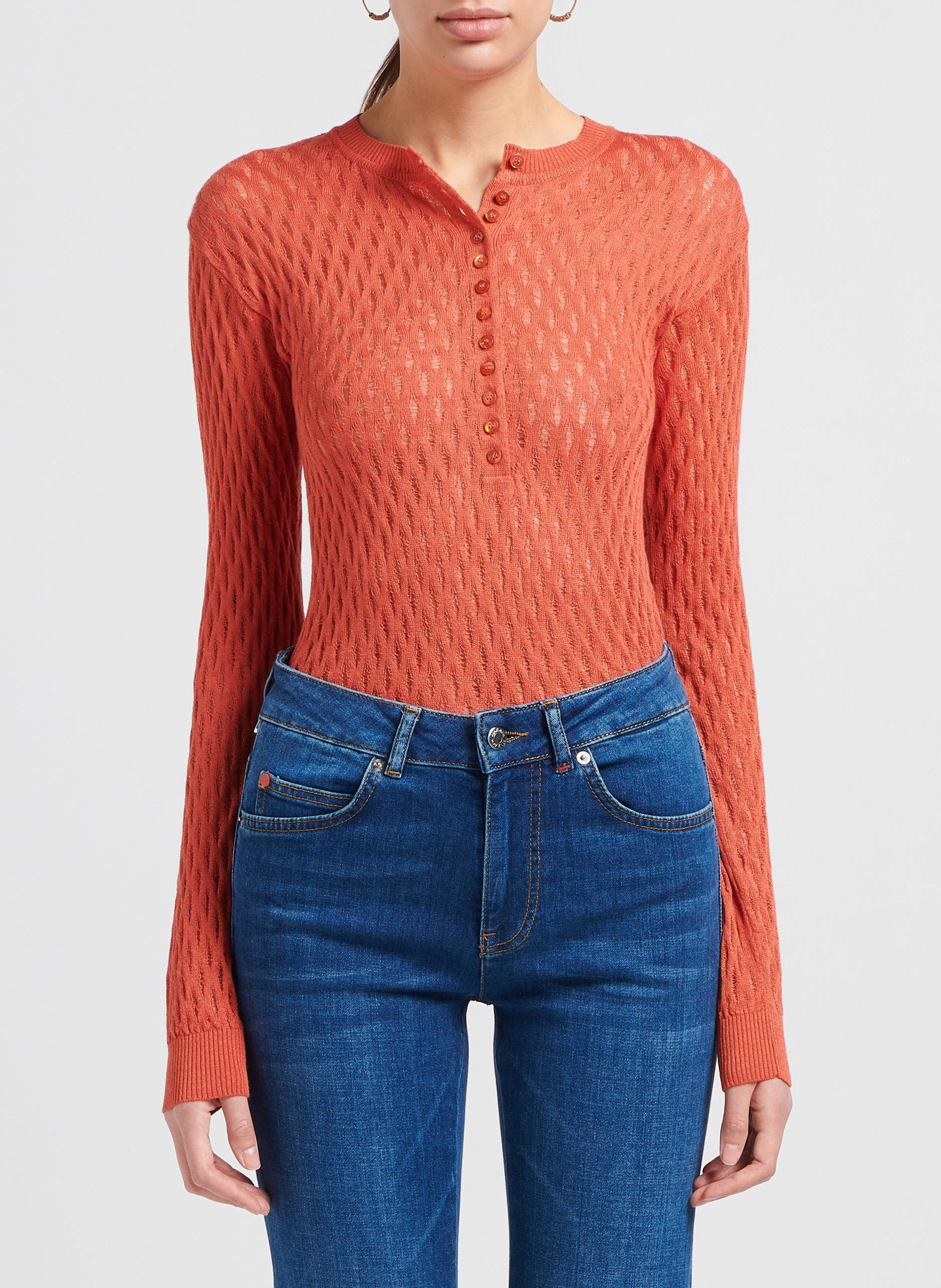 Top col rond en maille ajourée MAX&Co. Orange