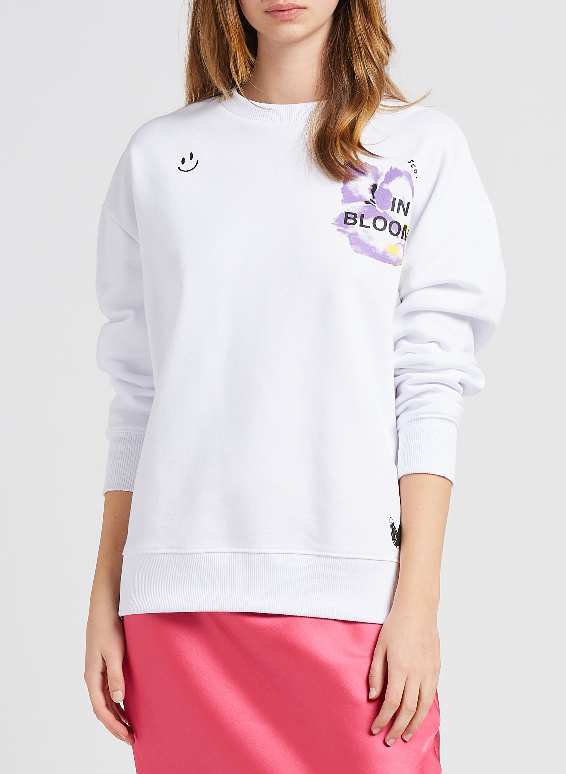 Round-neck organic cotton sweatshirt with screen print SCOTCH AND SODA White