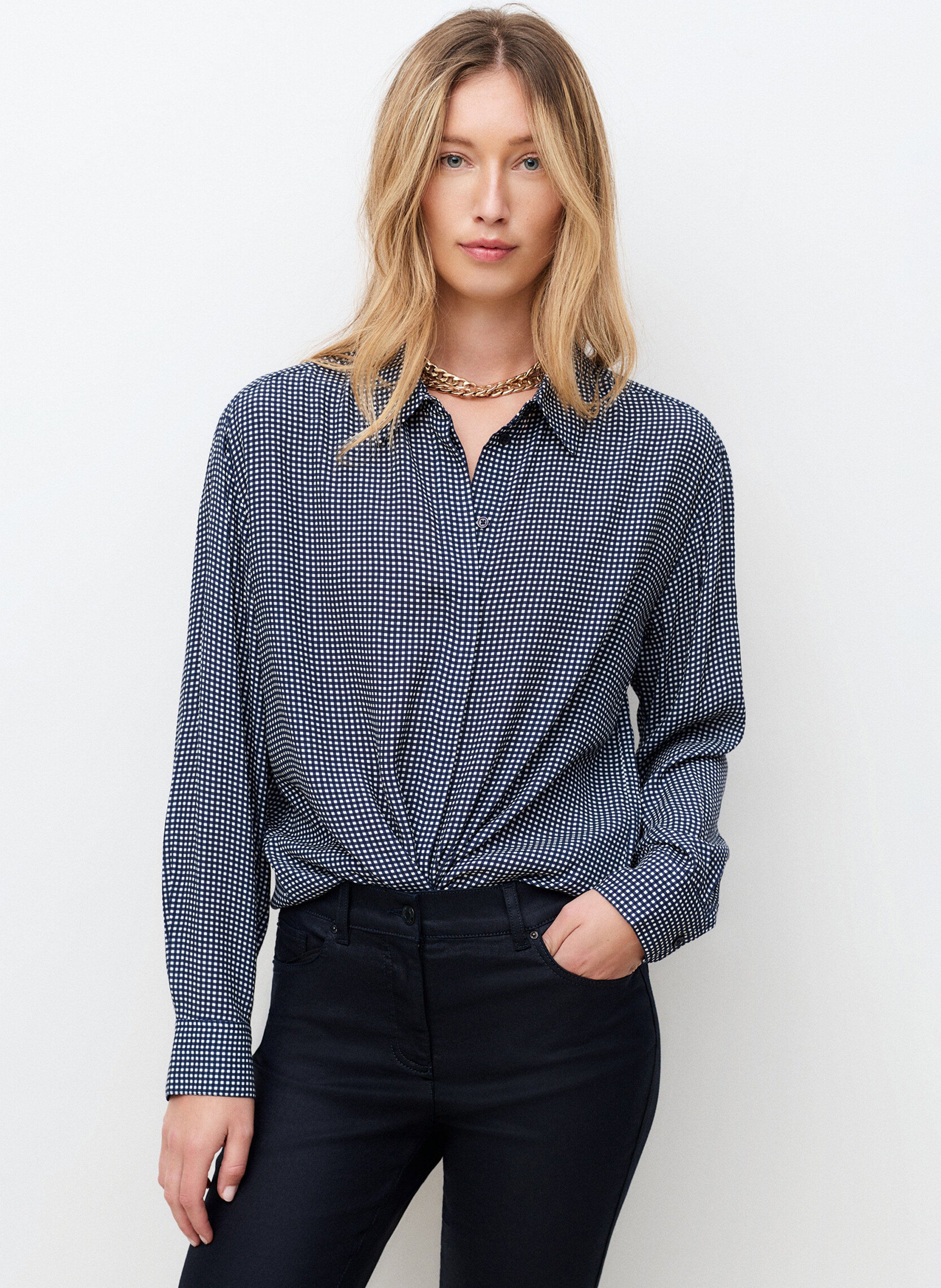 Chemisier met klassieke kraag in vichyruitje CAROLL Blauw