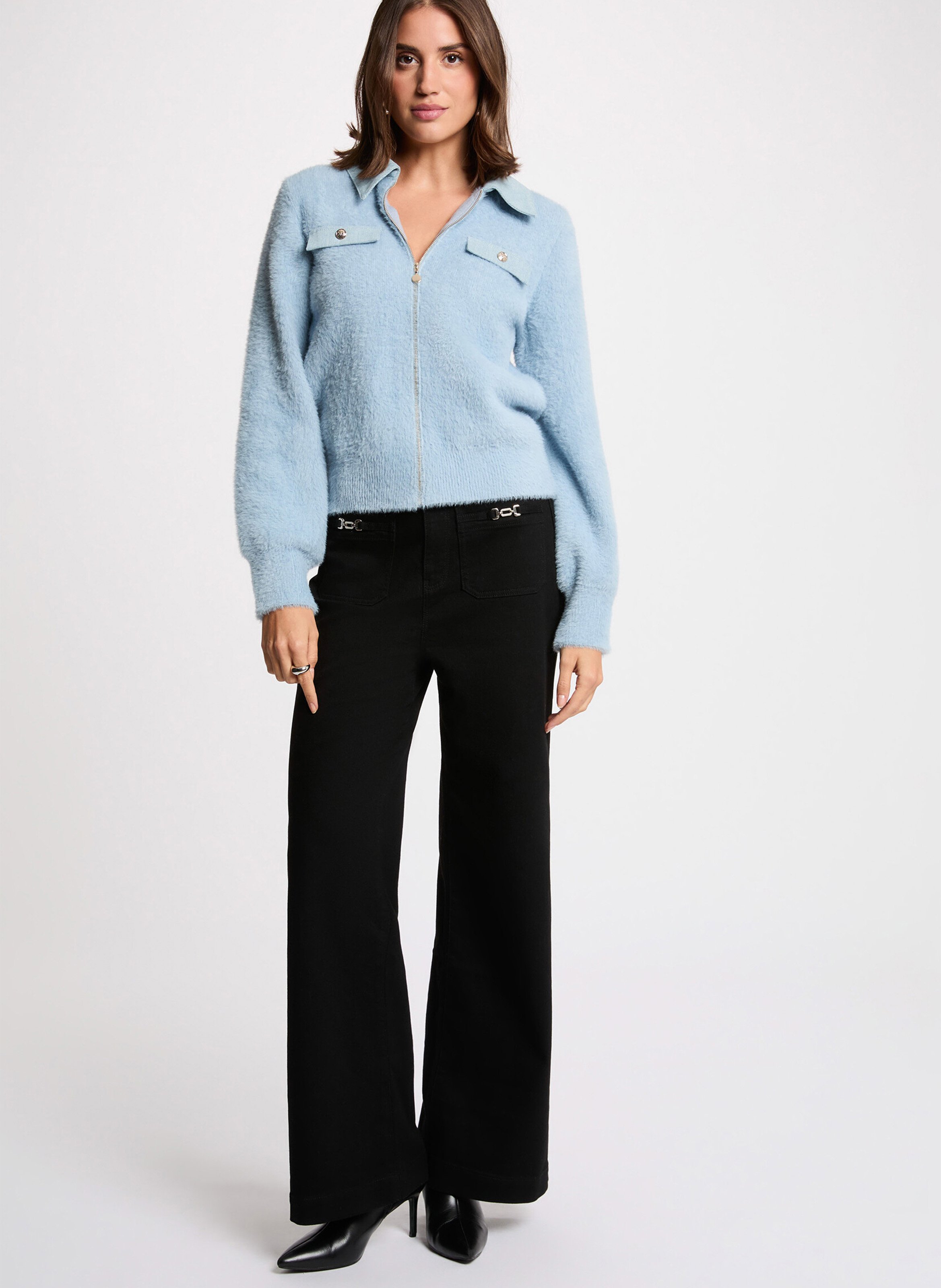 Zip-up cardigan in a solid color MORGAN Blue