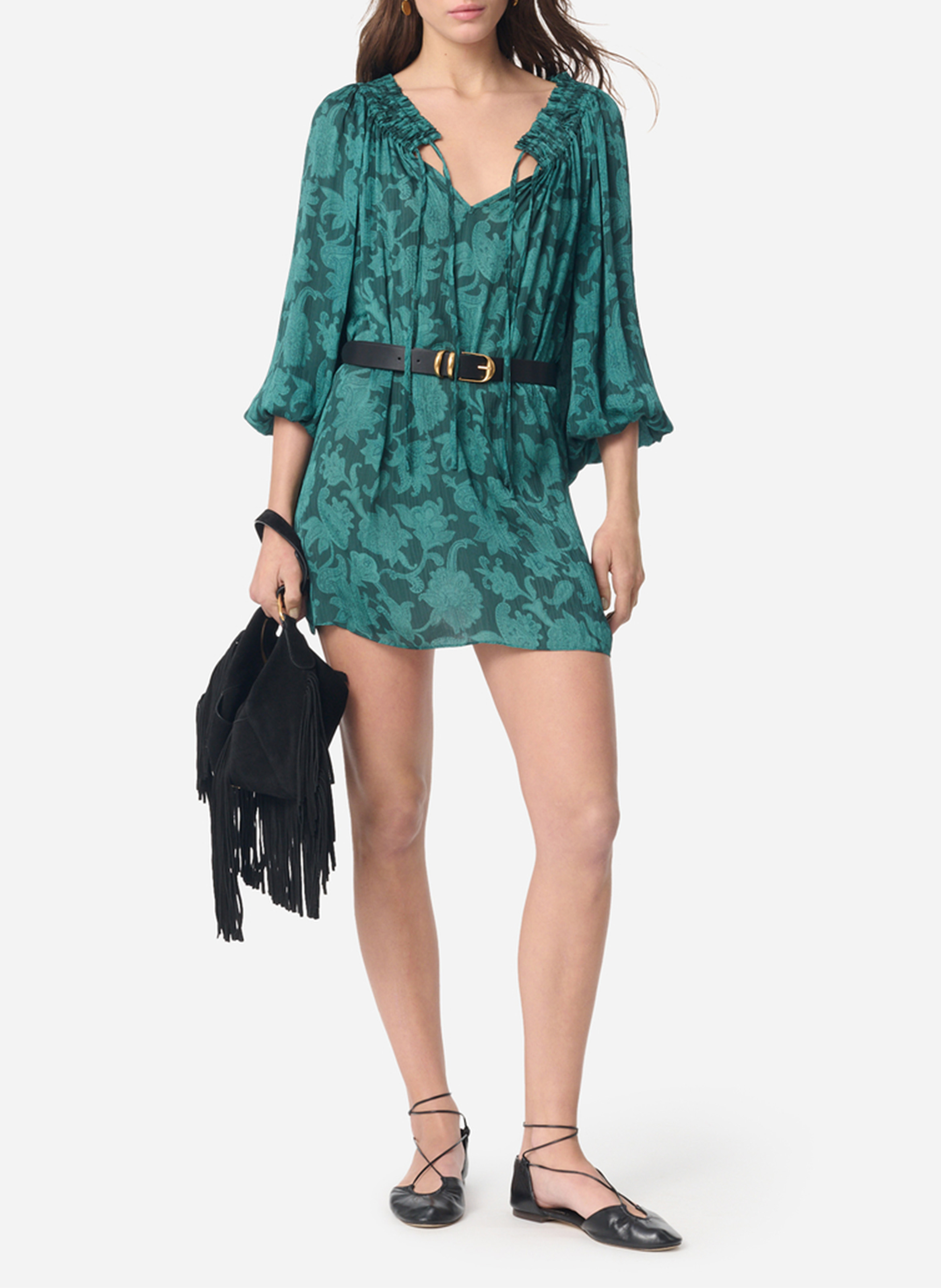 <em>Korte jurk met bardot halslijn en print</em> VANESSA BRUNO Groen