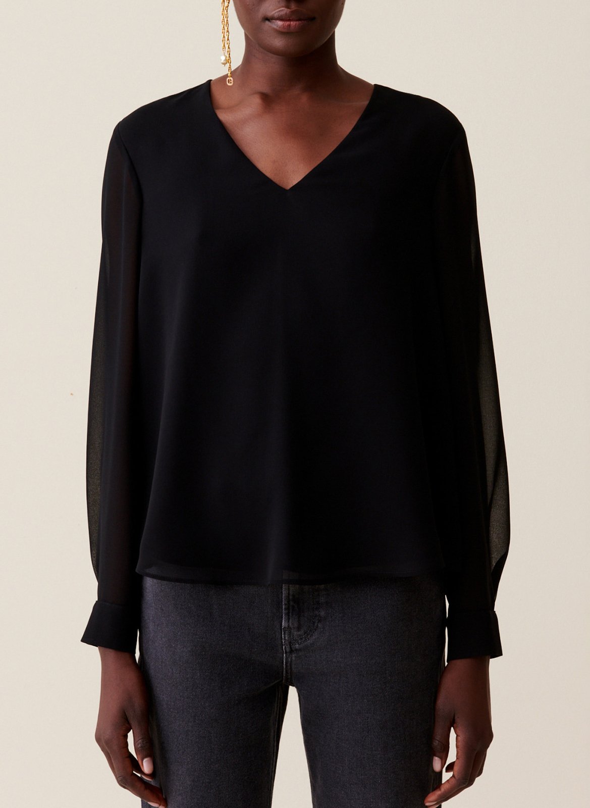 Doorschijnende soepele blouse CLAUDIE PIERLOT Zwart