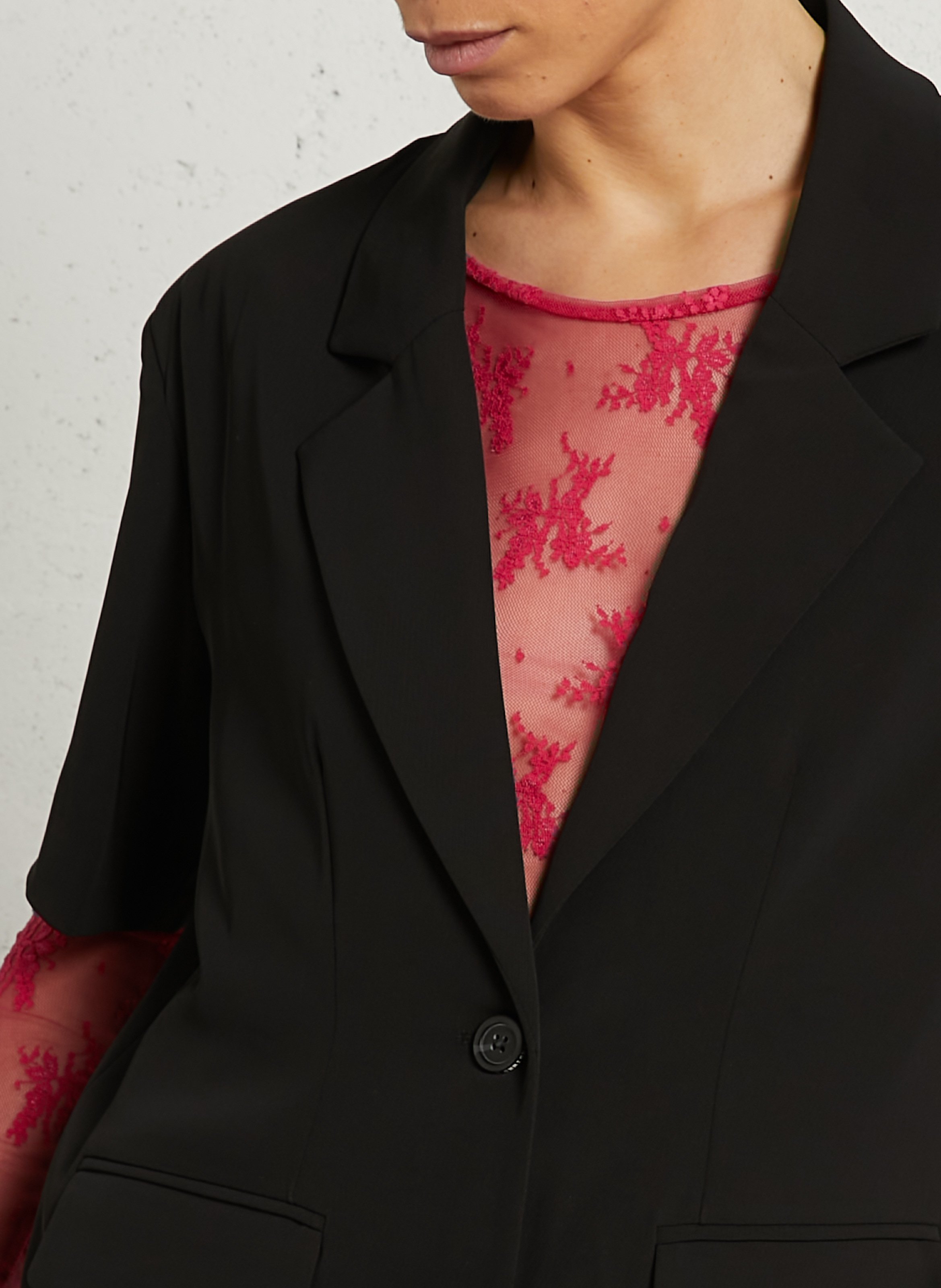 Cotton-blend cardigan with tailored collar LE TEMPS DES CERISES Black