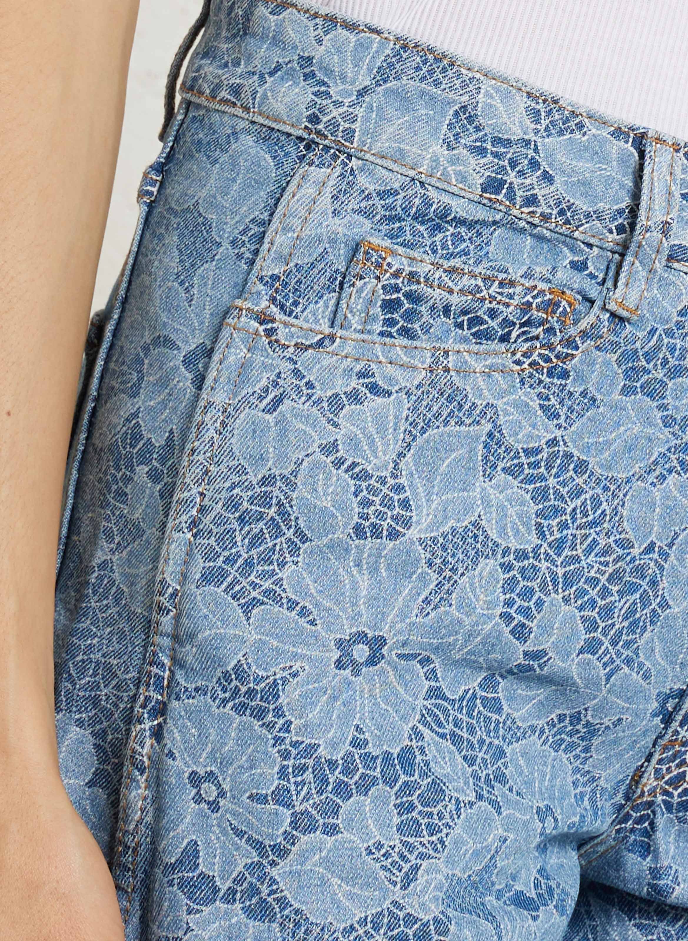 Wide-leg printed cotton jeans Blue